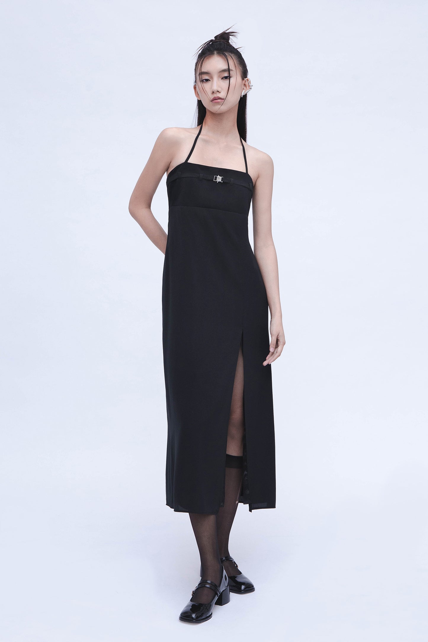 BUCKLE SLIP DRESS (BLACK)