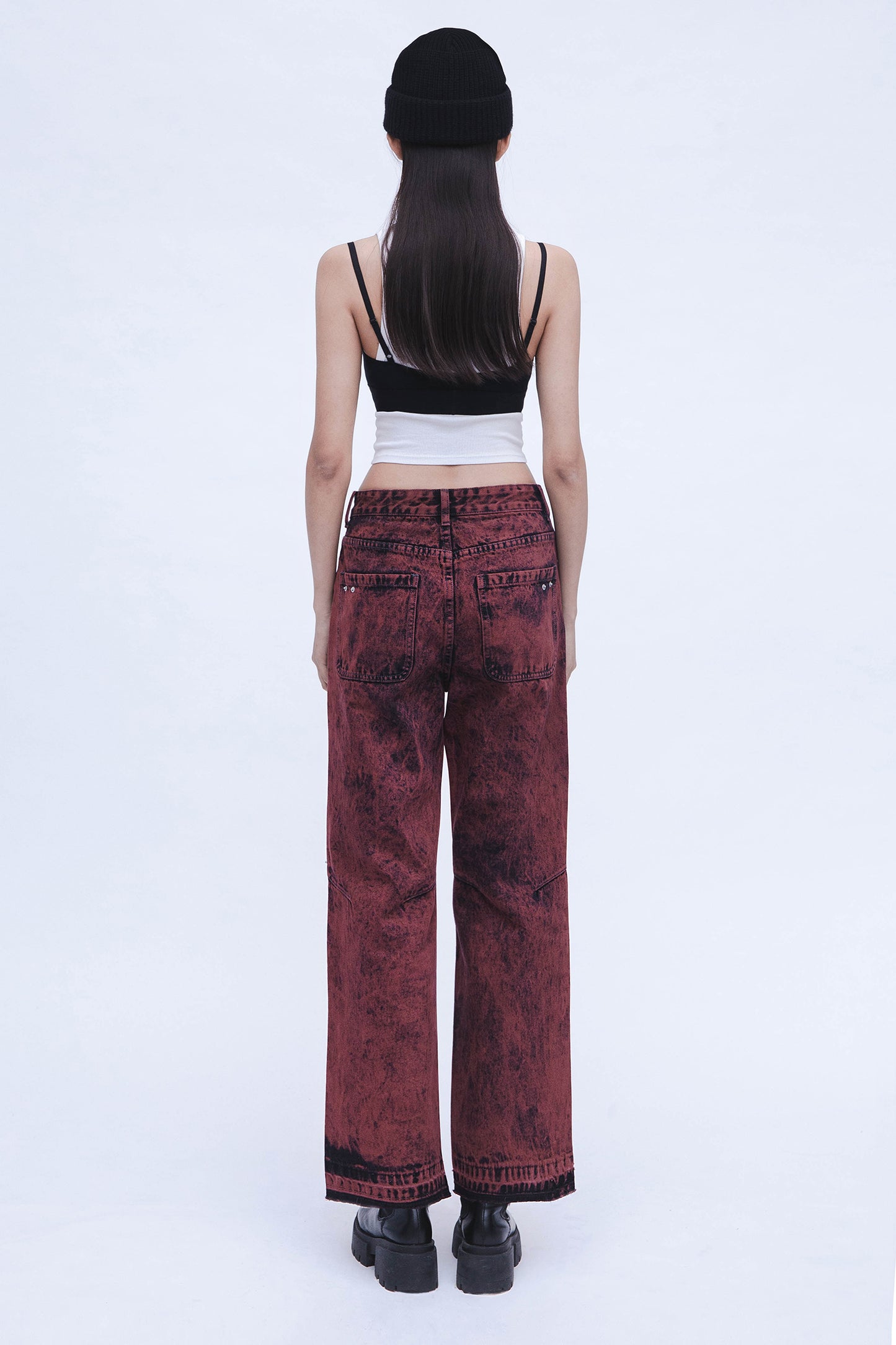 DENIM WASHED PANTS (RED)
