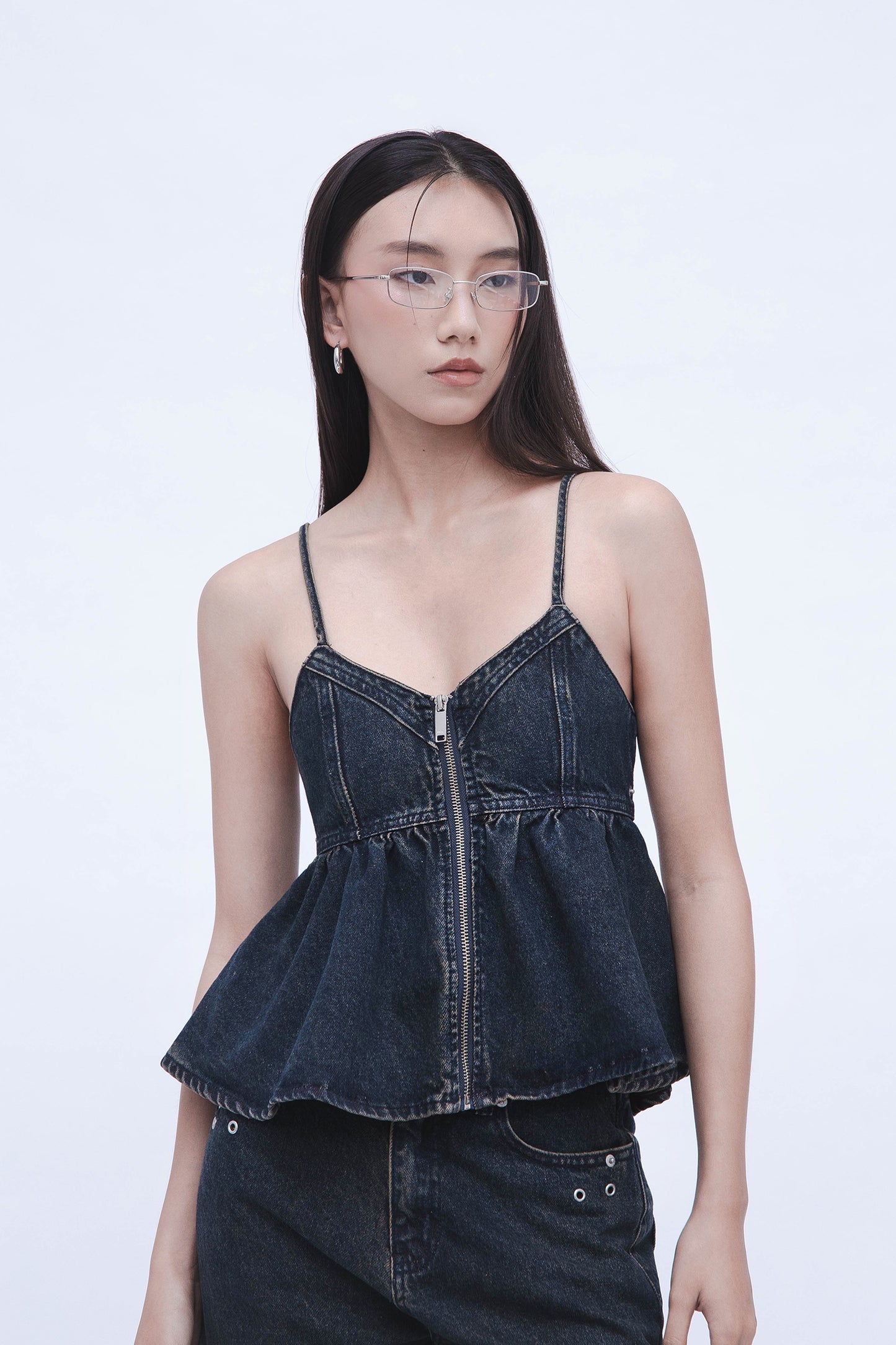 DENIM PUPLUM TOP (BLUE)