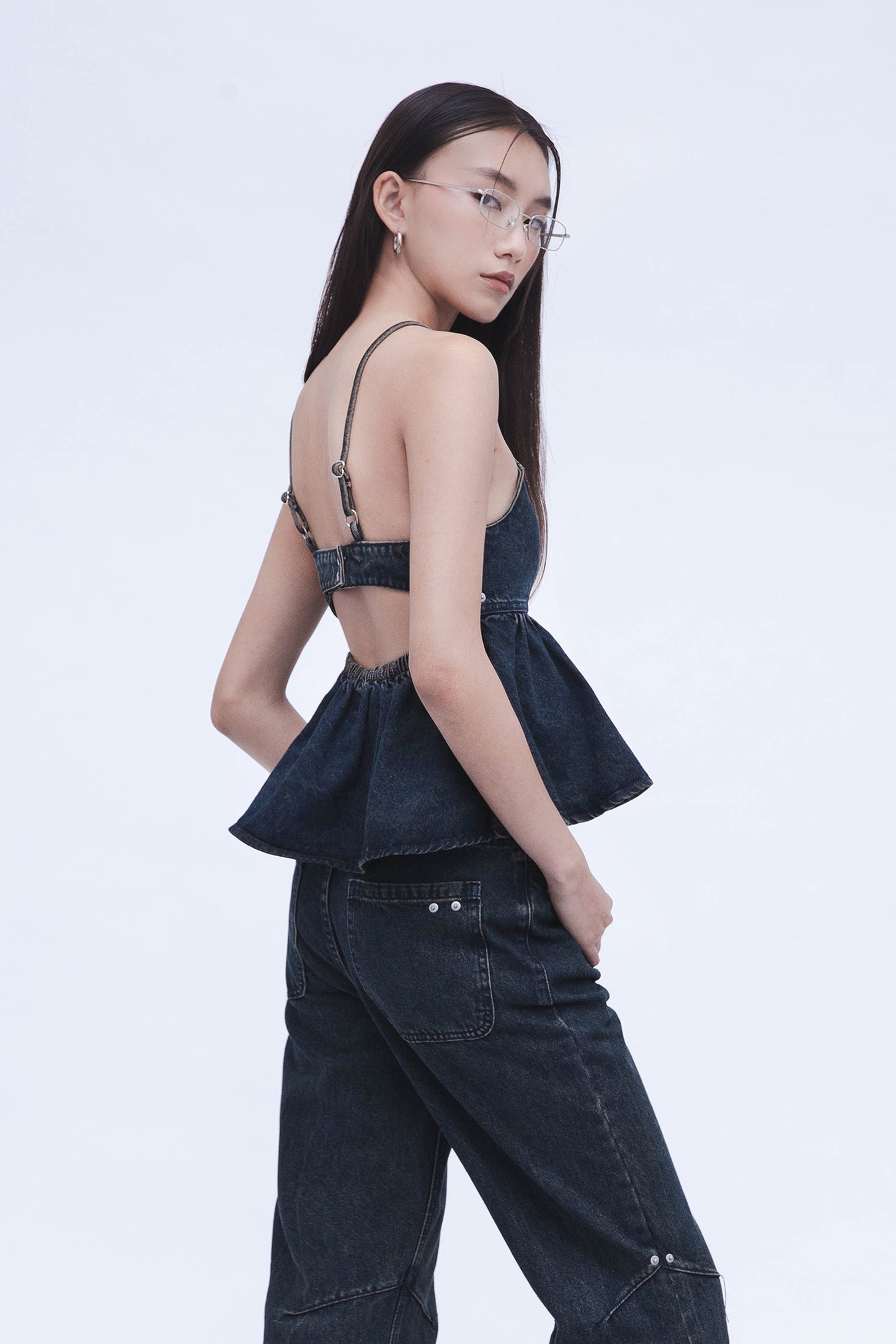 DENIM PUPLUM TOP (BLUE)