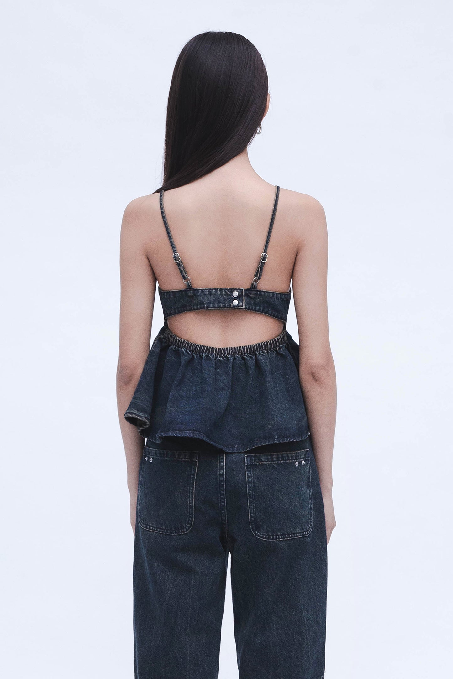 DENIM PUPLUM TOP (BLUE)