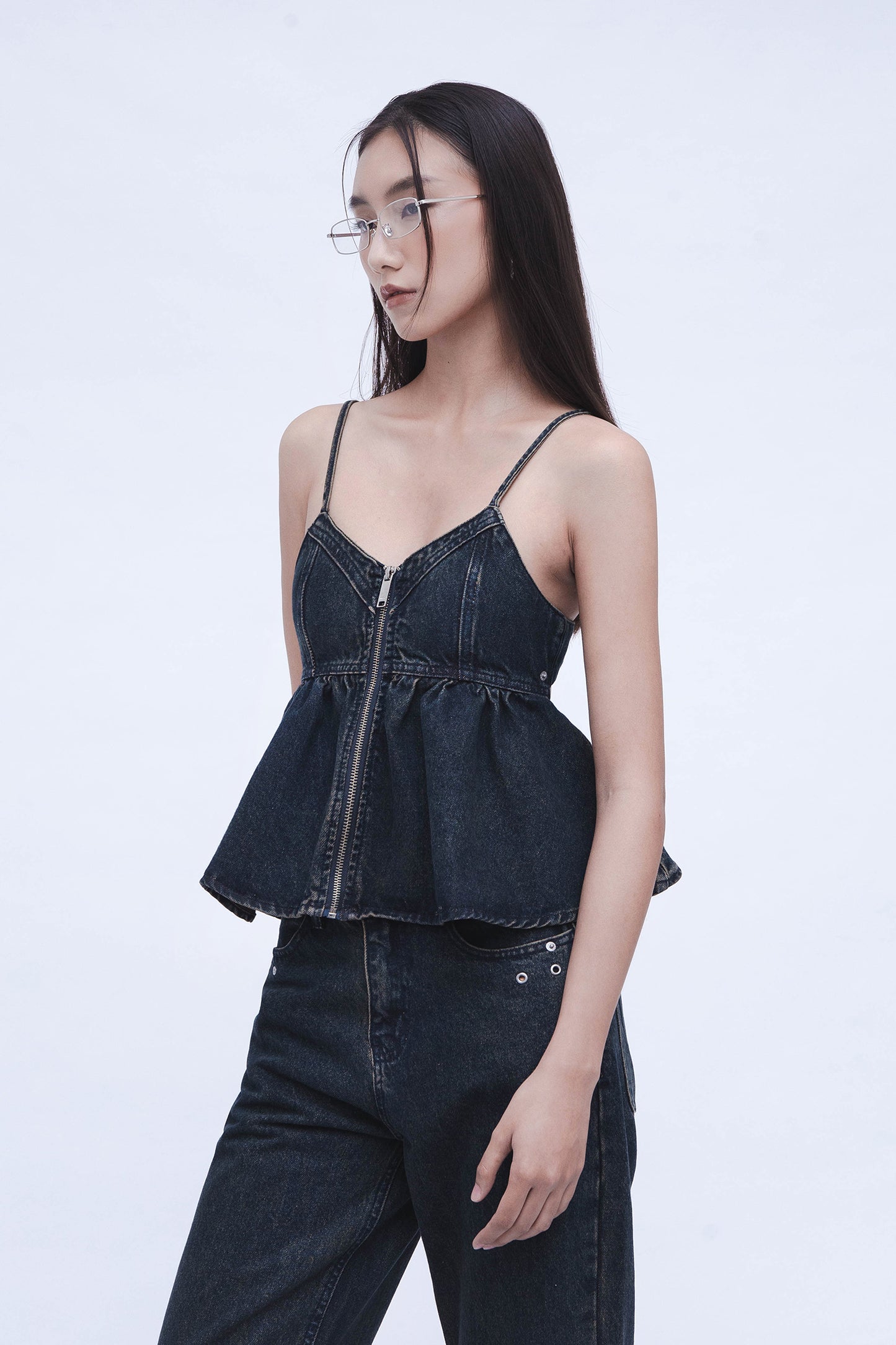 DENIM PUPLUM TOP (BLUE)