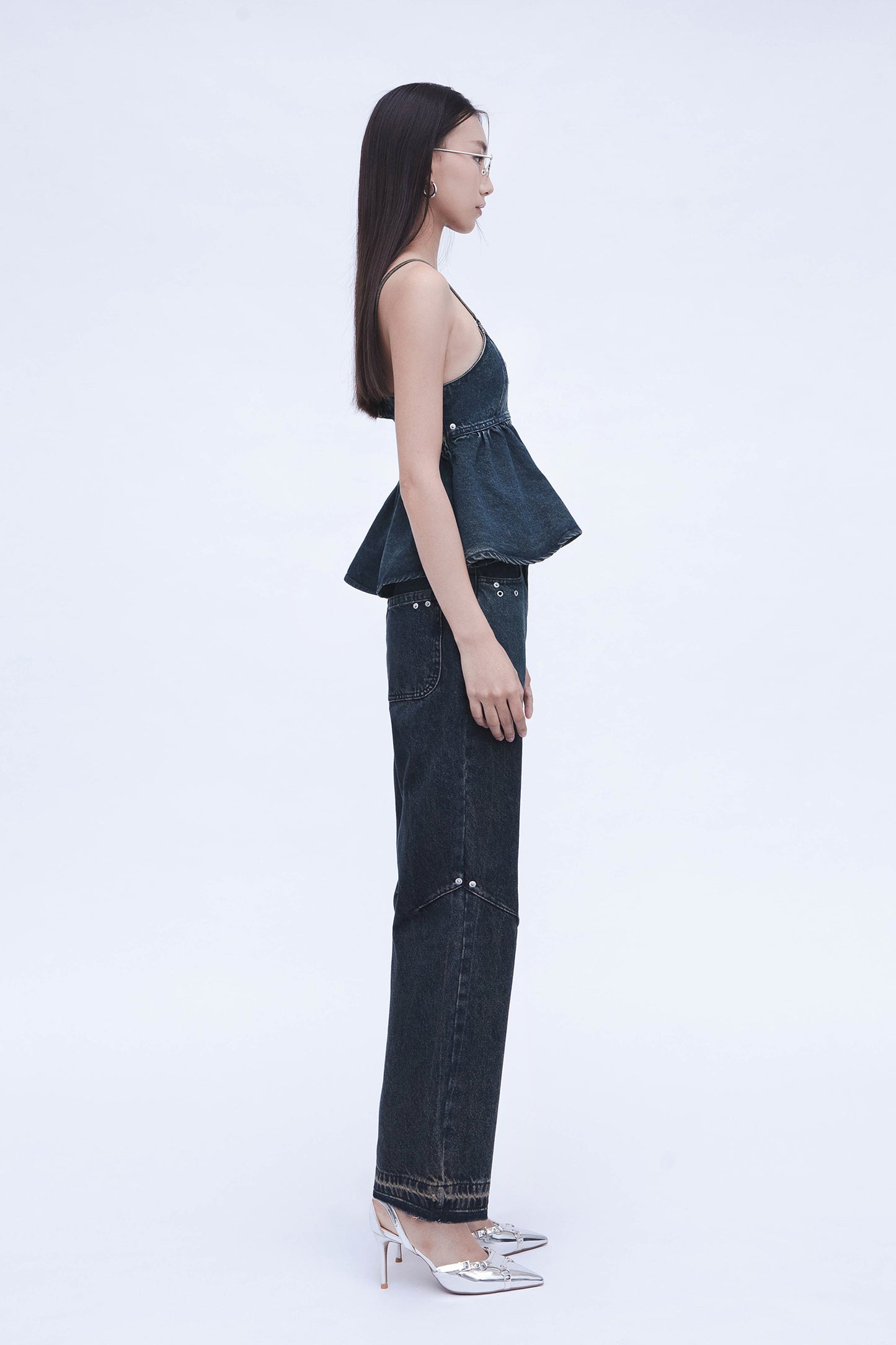 DENIM PUPLUM TOP (BLUE)