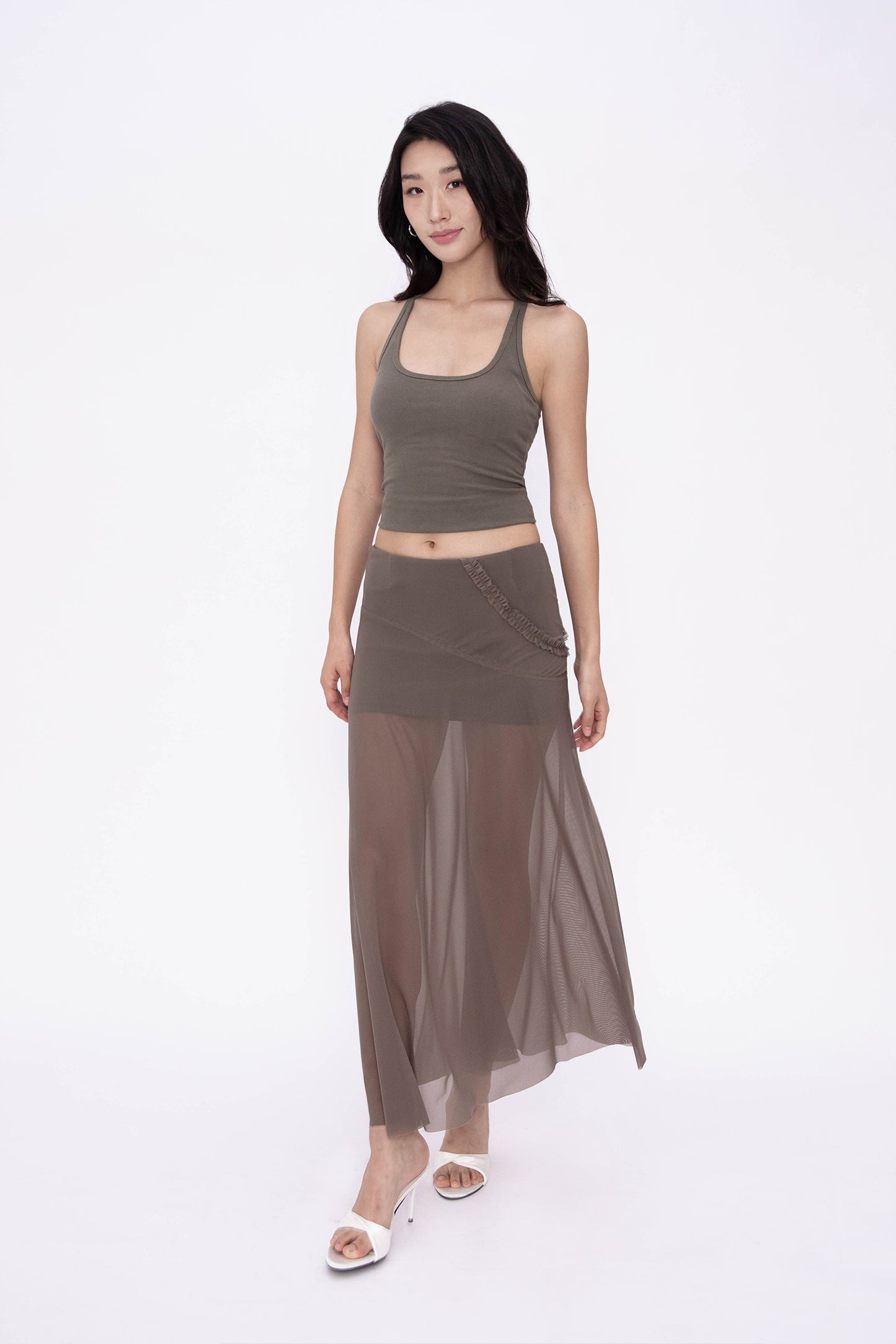 LANA SHEER SKIRT (OLIVE)