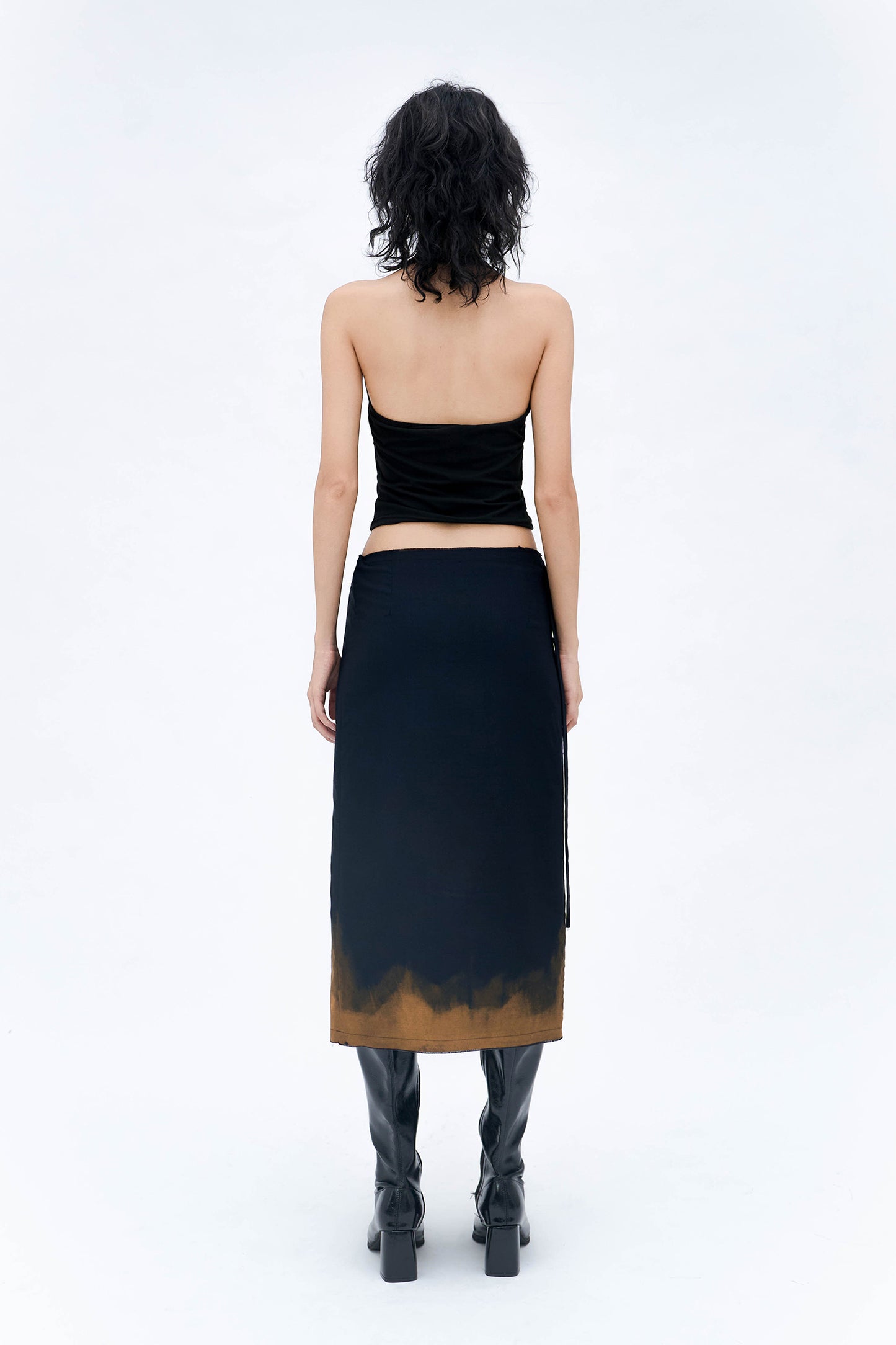 HAND BLEACHED WRAP SKIRT (BLACK)