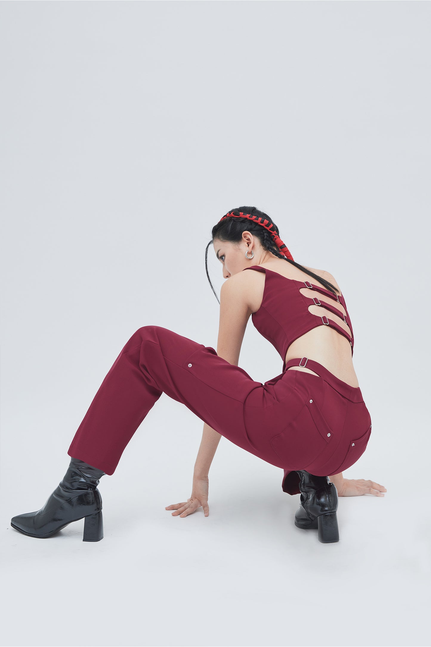 CUT OUT PANTS (DEEP RED)