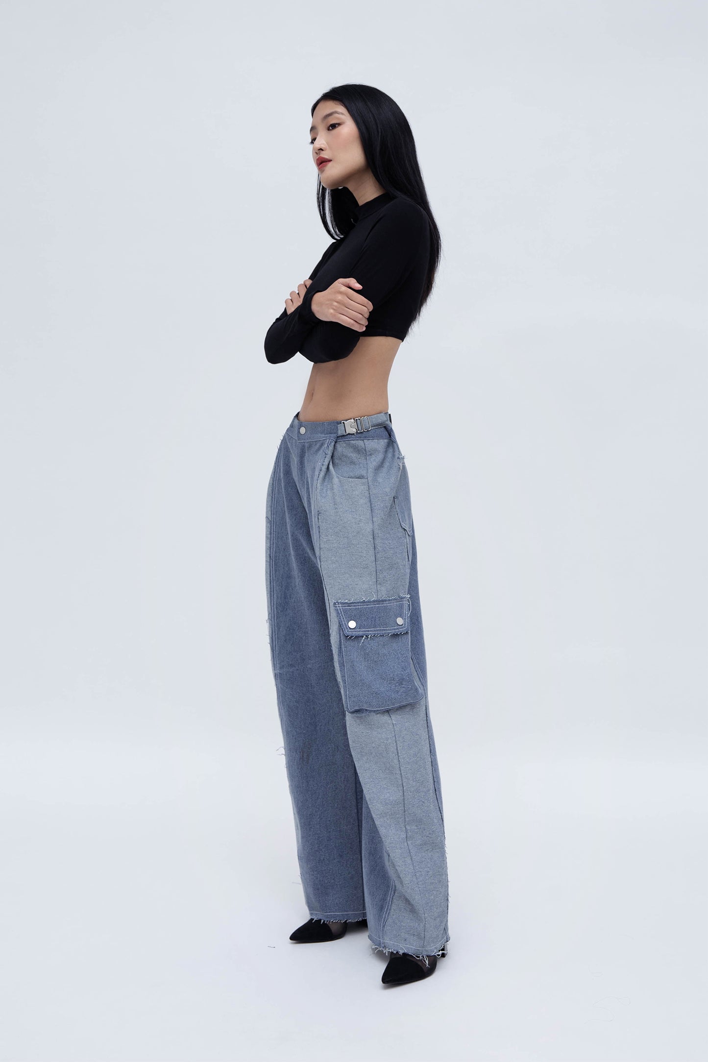 DENIM CARGO PANTS (BLUE)