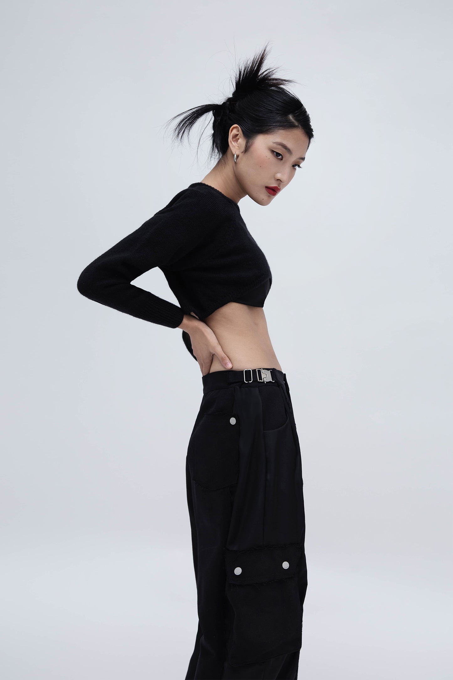 DENIM CARGO PANTS (BLACK)