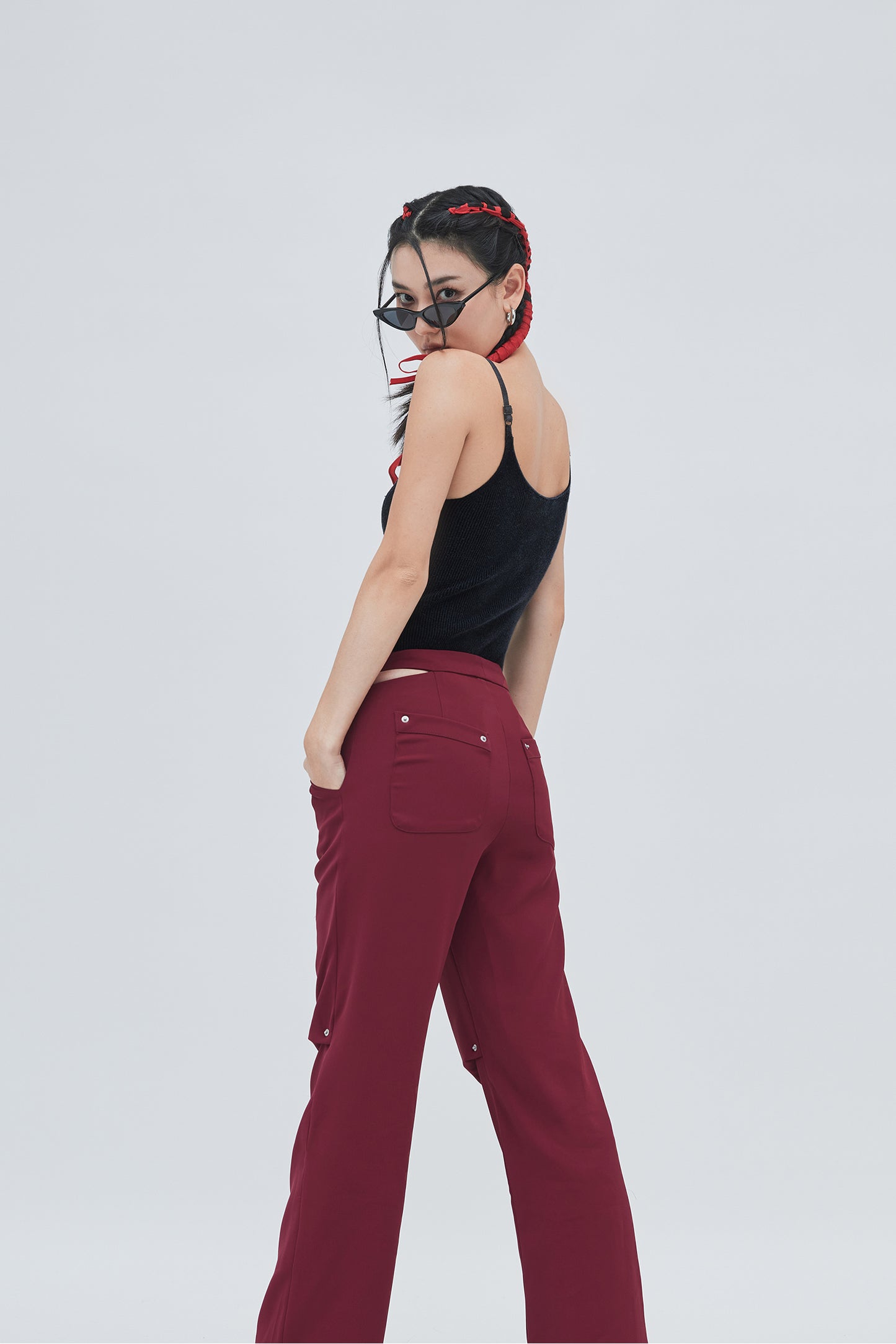 CUT OUT PANTS (DEEP RED)