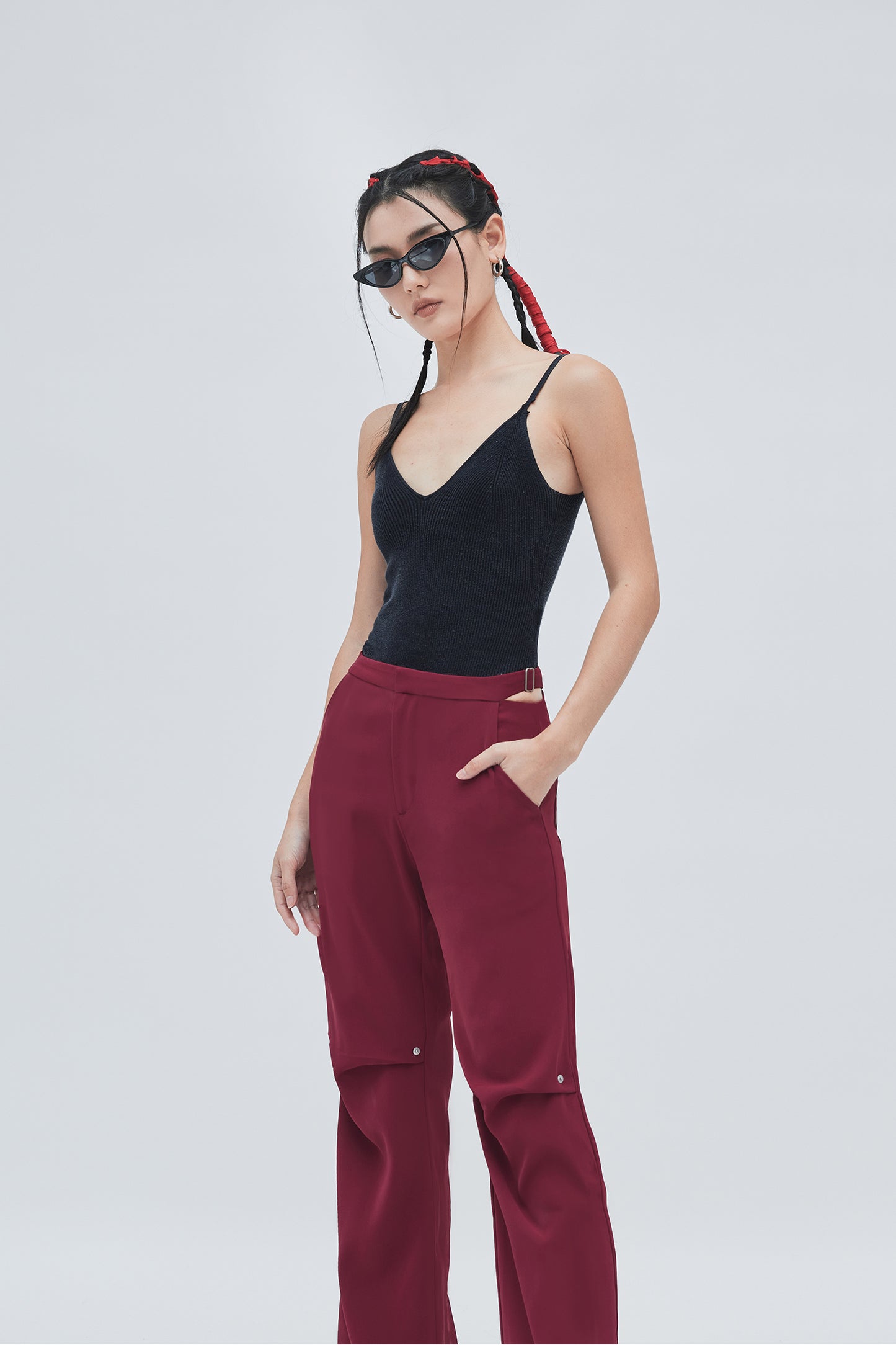 CUT OUT PANTS (DEEP RED)