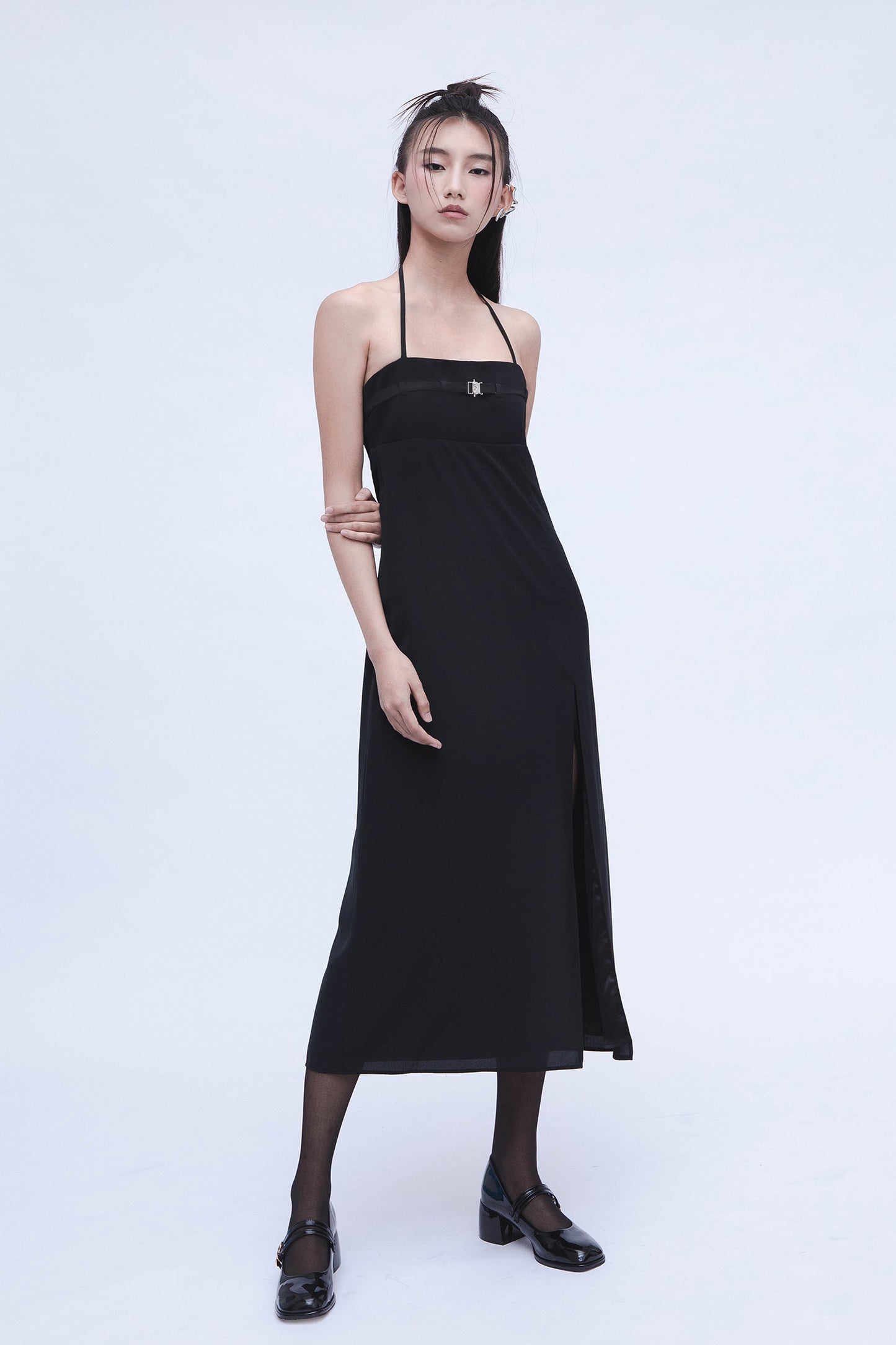 BUCKLE SLIP DRESS (BLACK)