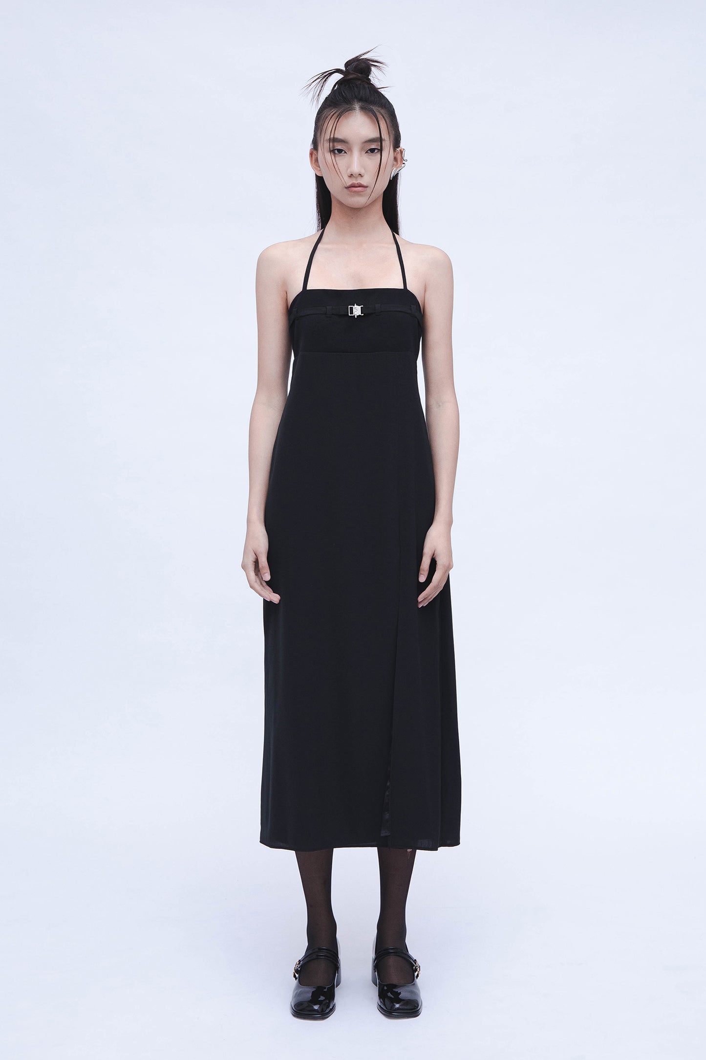 BUCKLE SLIP DRESS (BLACK)