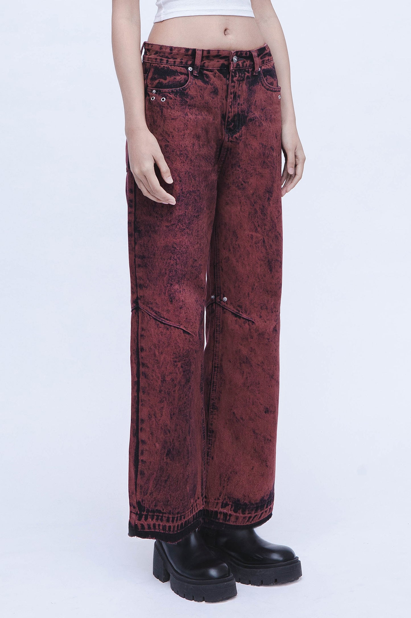 DENIM WASHED PANTS (RED)