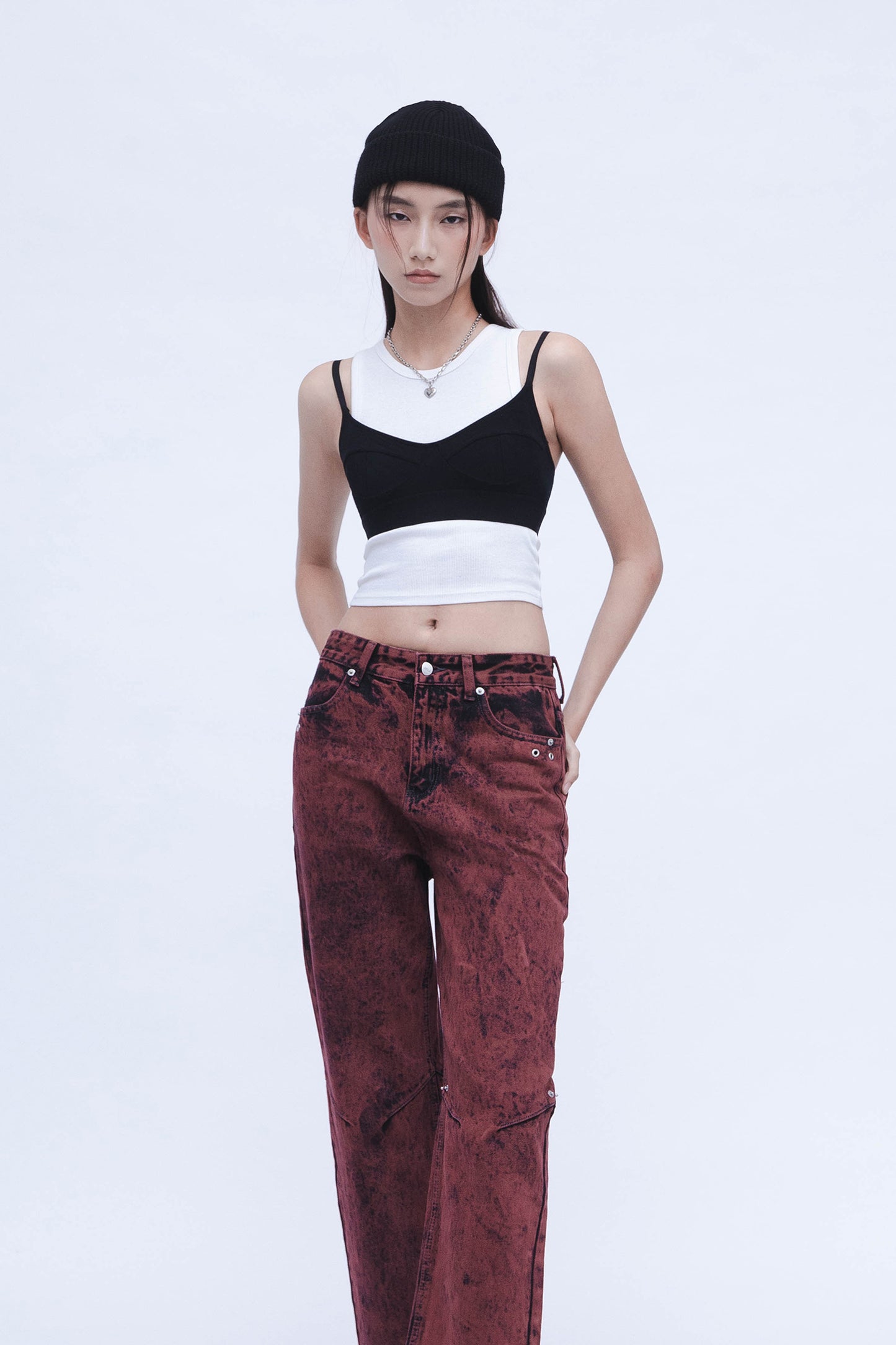 DENIM WASHED PANTS (RED)