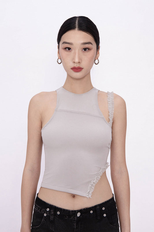 RIA RACER RUFFLE TOP (GREY)