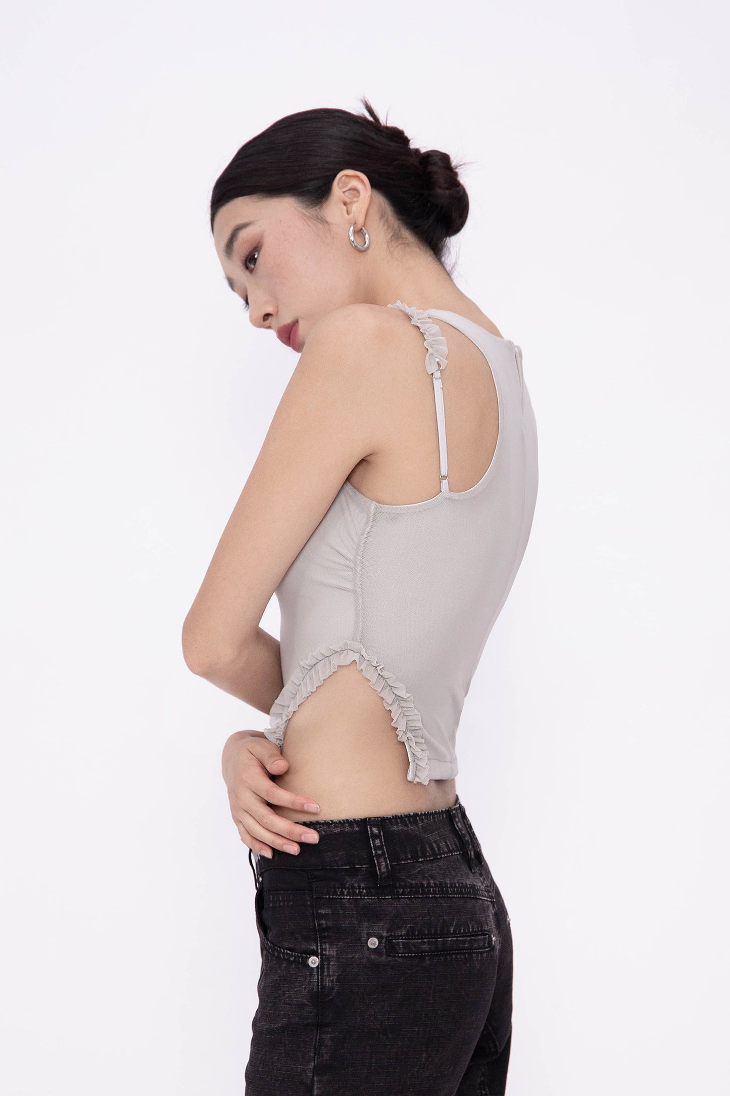 RIA RACER RUFFLE TOP (GREY)