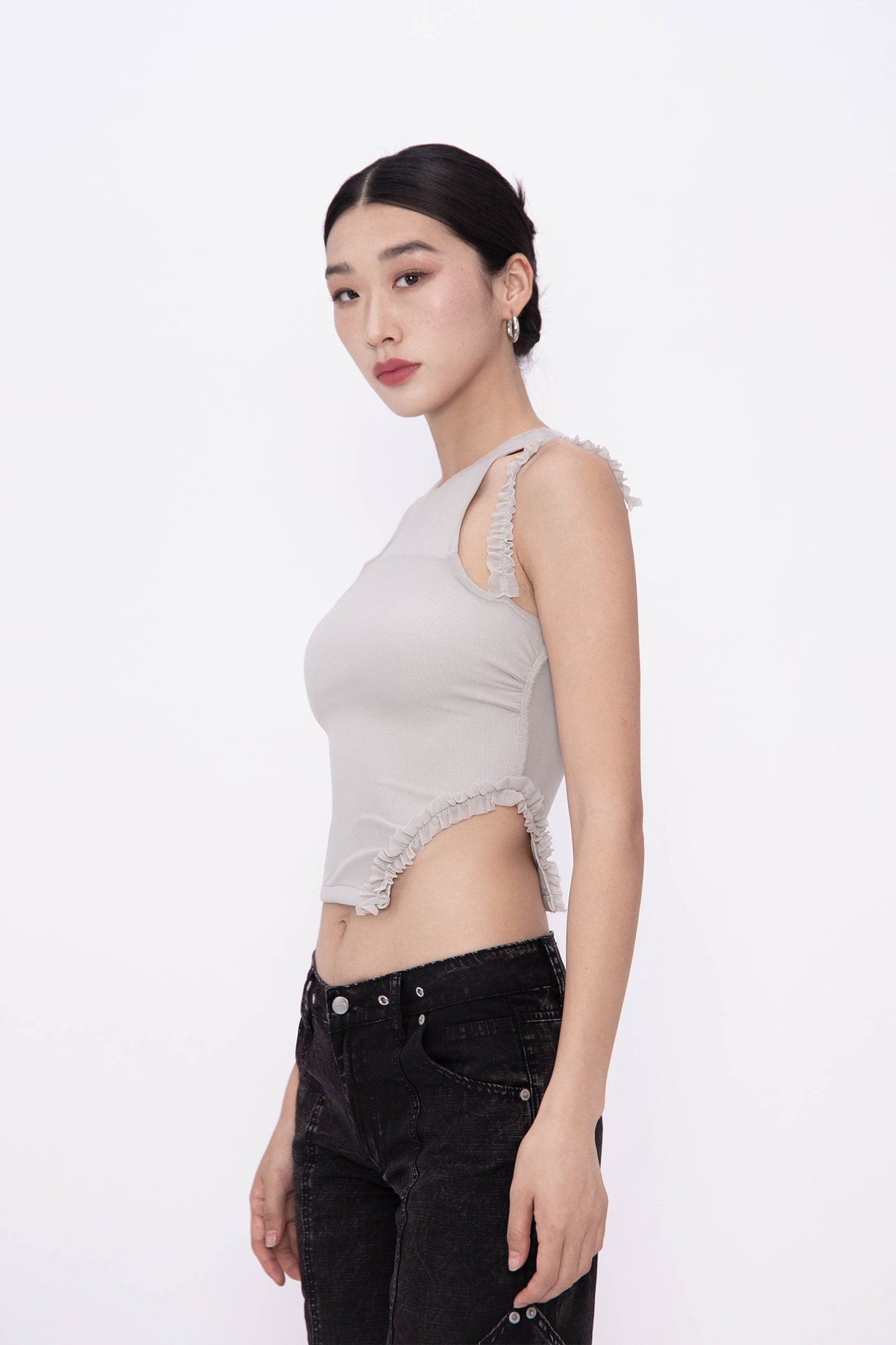 RIA RACER RUFFLE TOP (GREY)