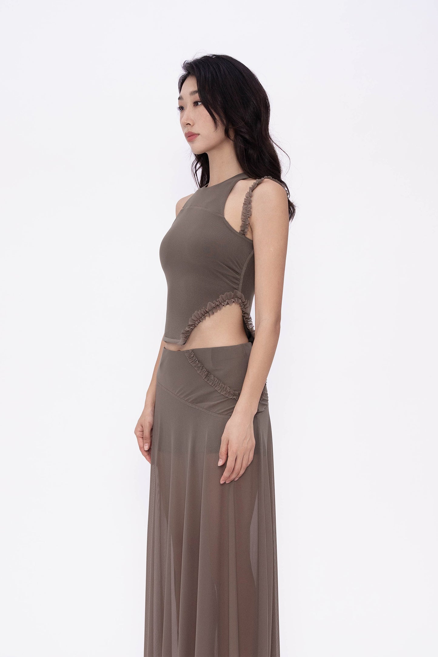 RIA RACER RUFFLE TOP (OLIVE)