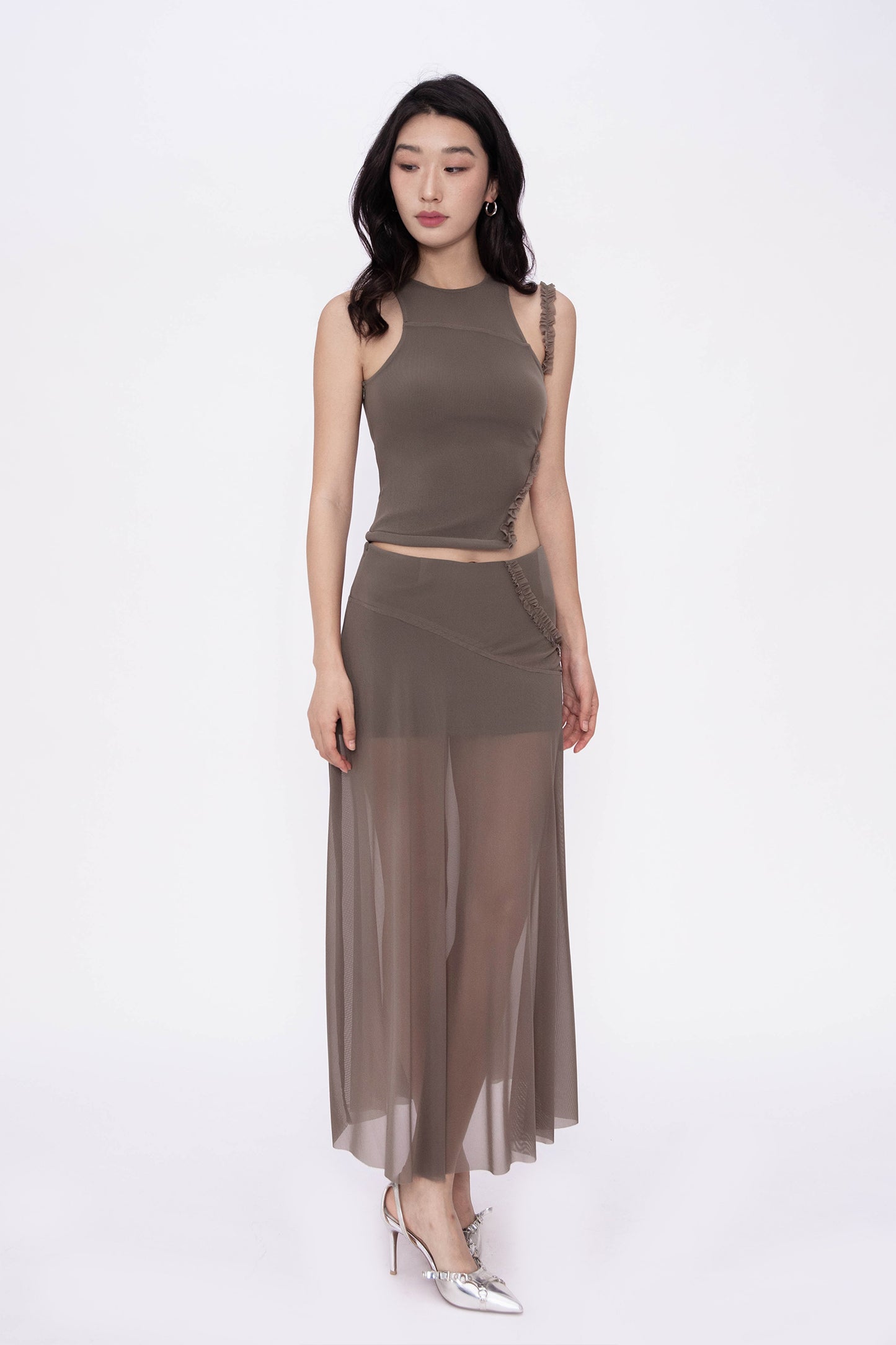 RIA RACER RUFFLE TOP (OLIVE)