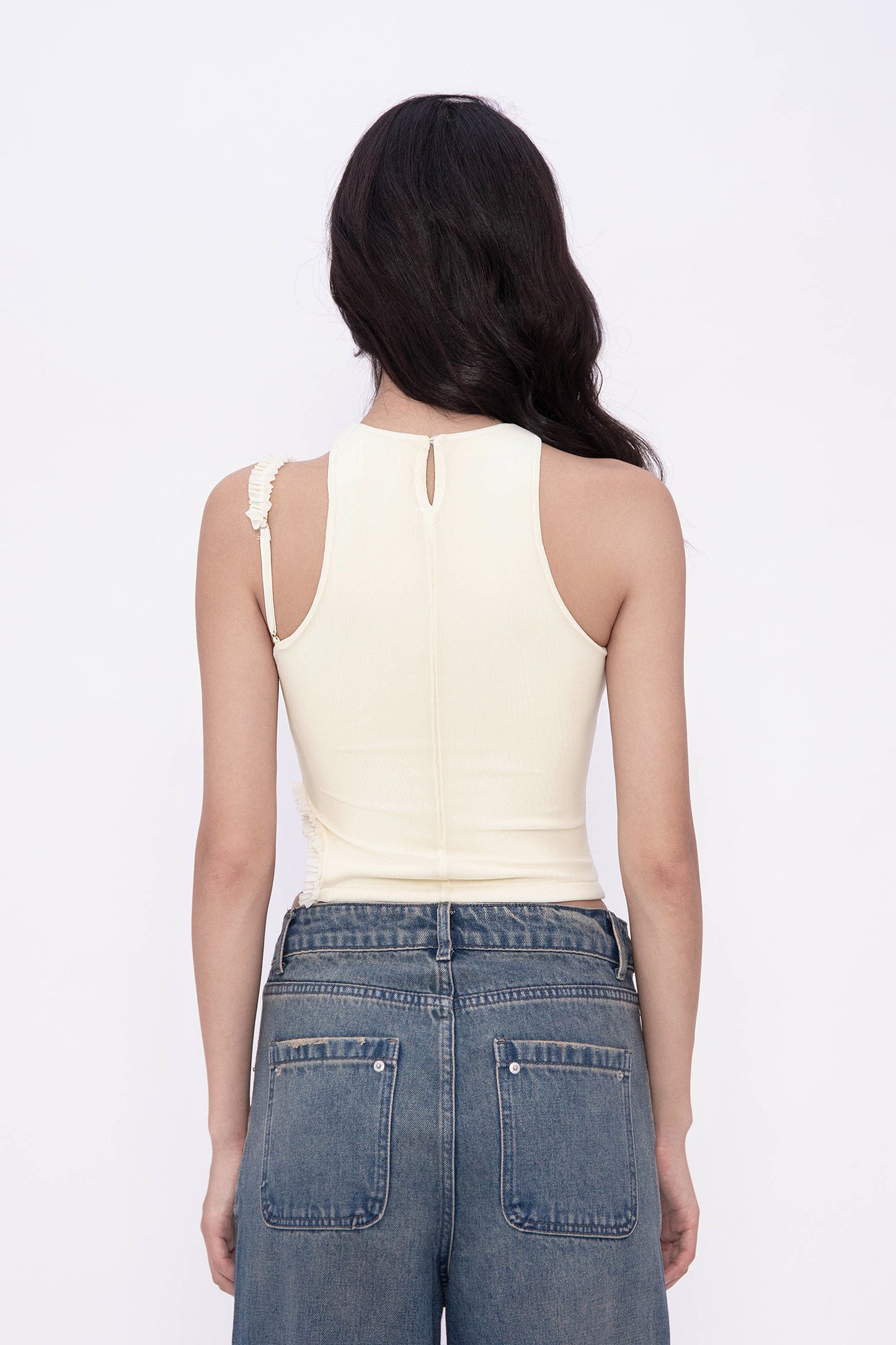 RIA RACER RUFFLE TOP (PALE YELLOW)