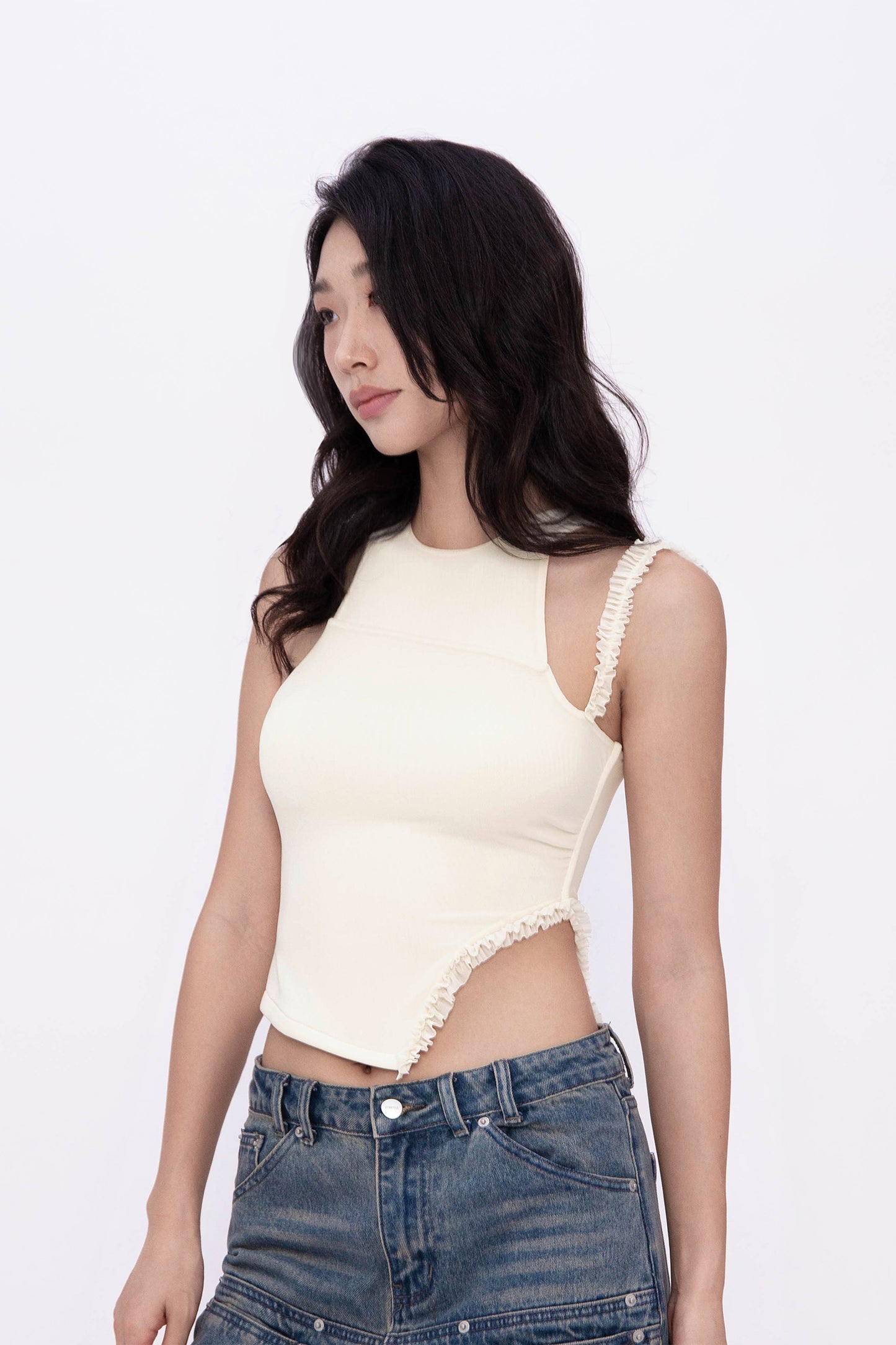 RIA RACER RUFFLE TOP (PALE YELLOW)