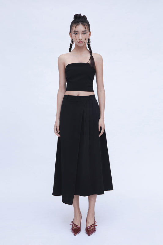 SEMI PLEATED SKIRT (BLACK)