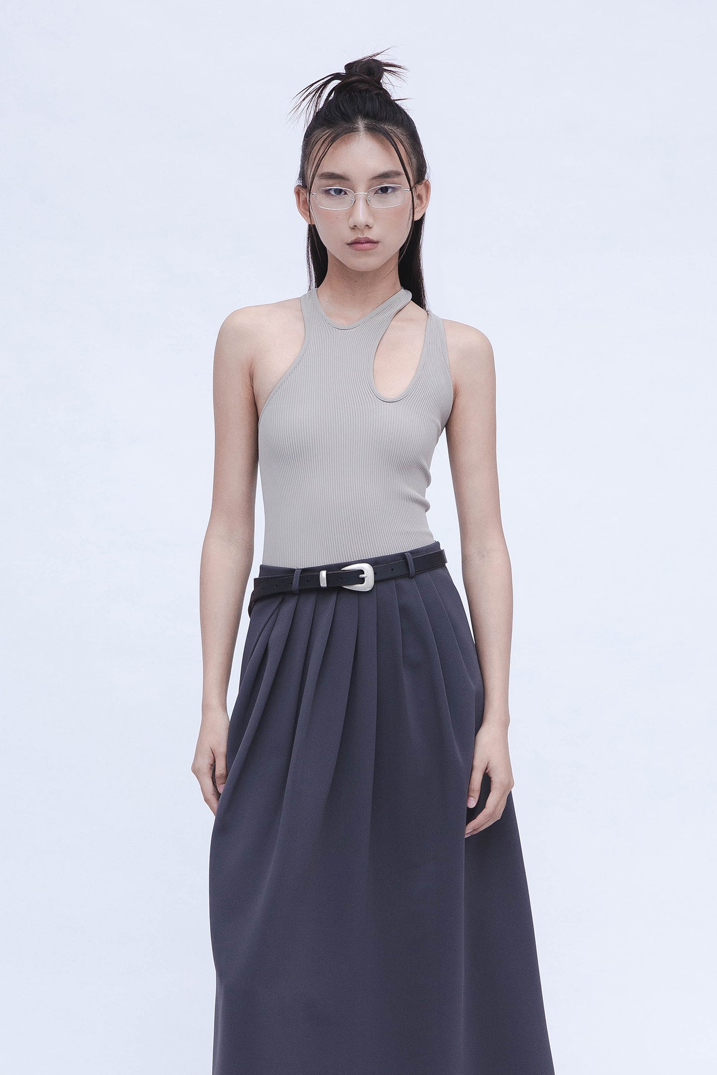 SEMI PLEATED SKIRT (SLATE GREY)