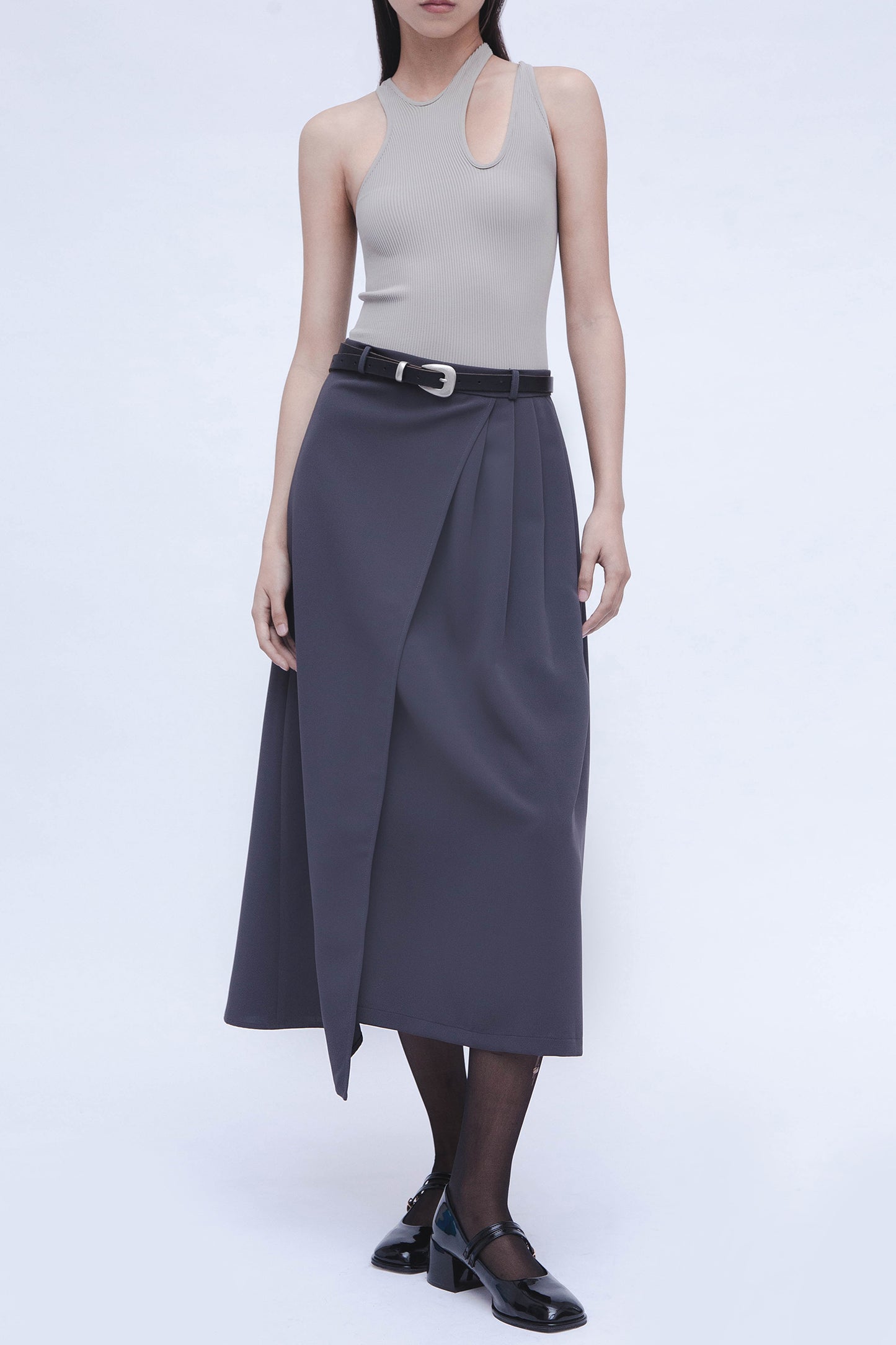 SEMI PLEATED SKIRT (SLATE GREY)