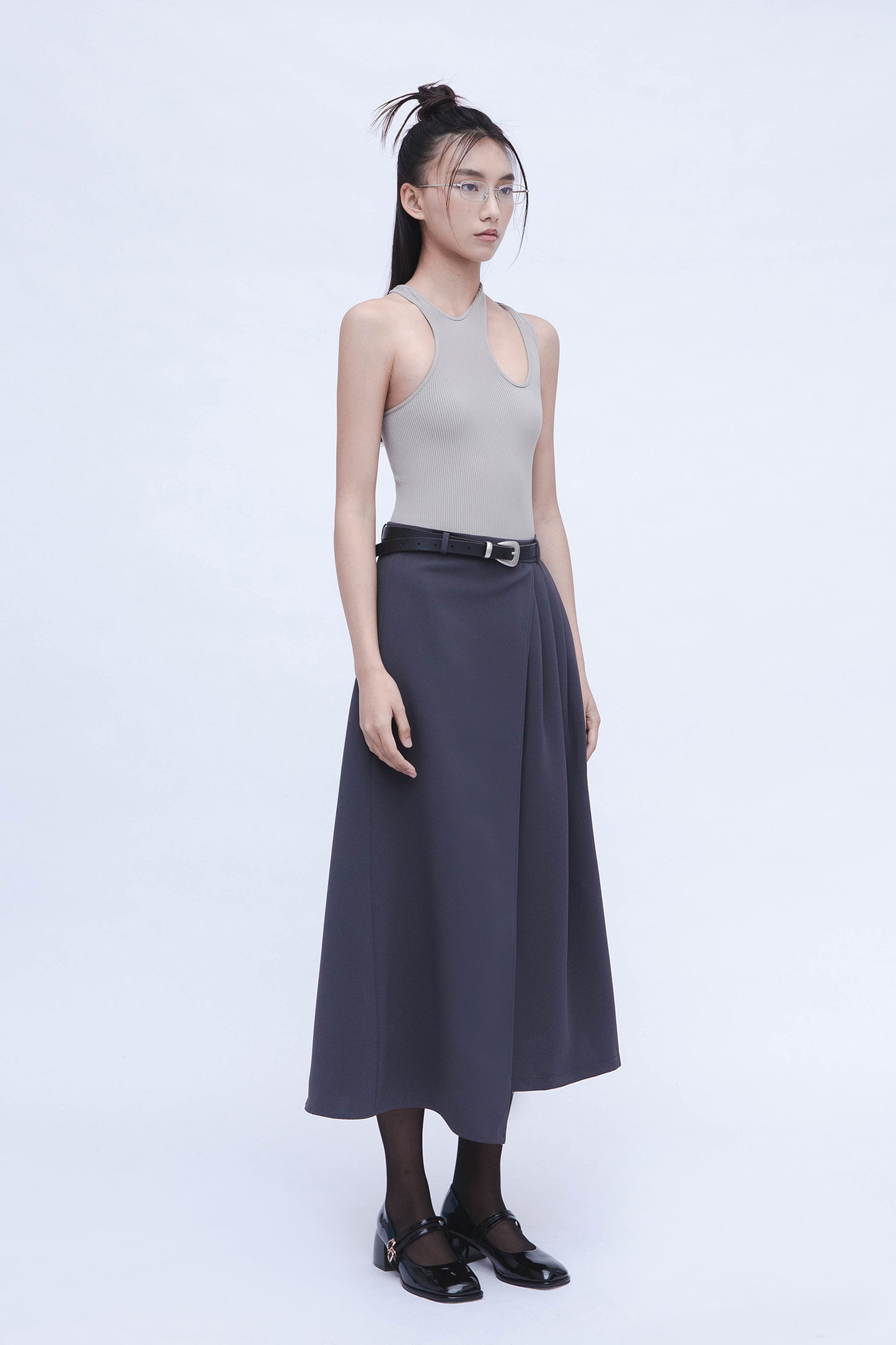 SEMI PLEATED SKIRT (SLATE GREY)