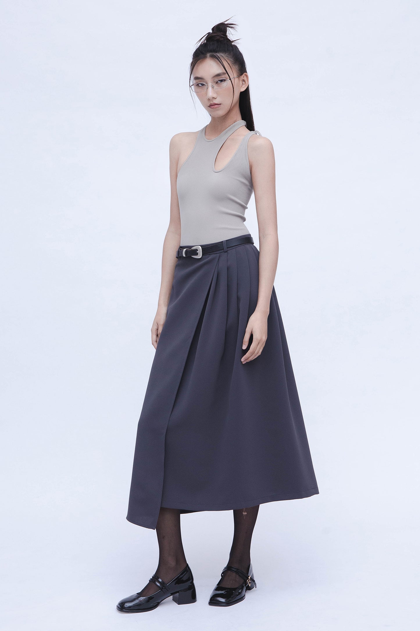 SEMI PLEATED SKIRT (SLATE GREY)