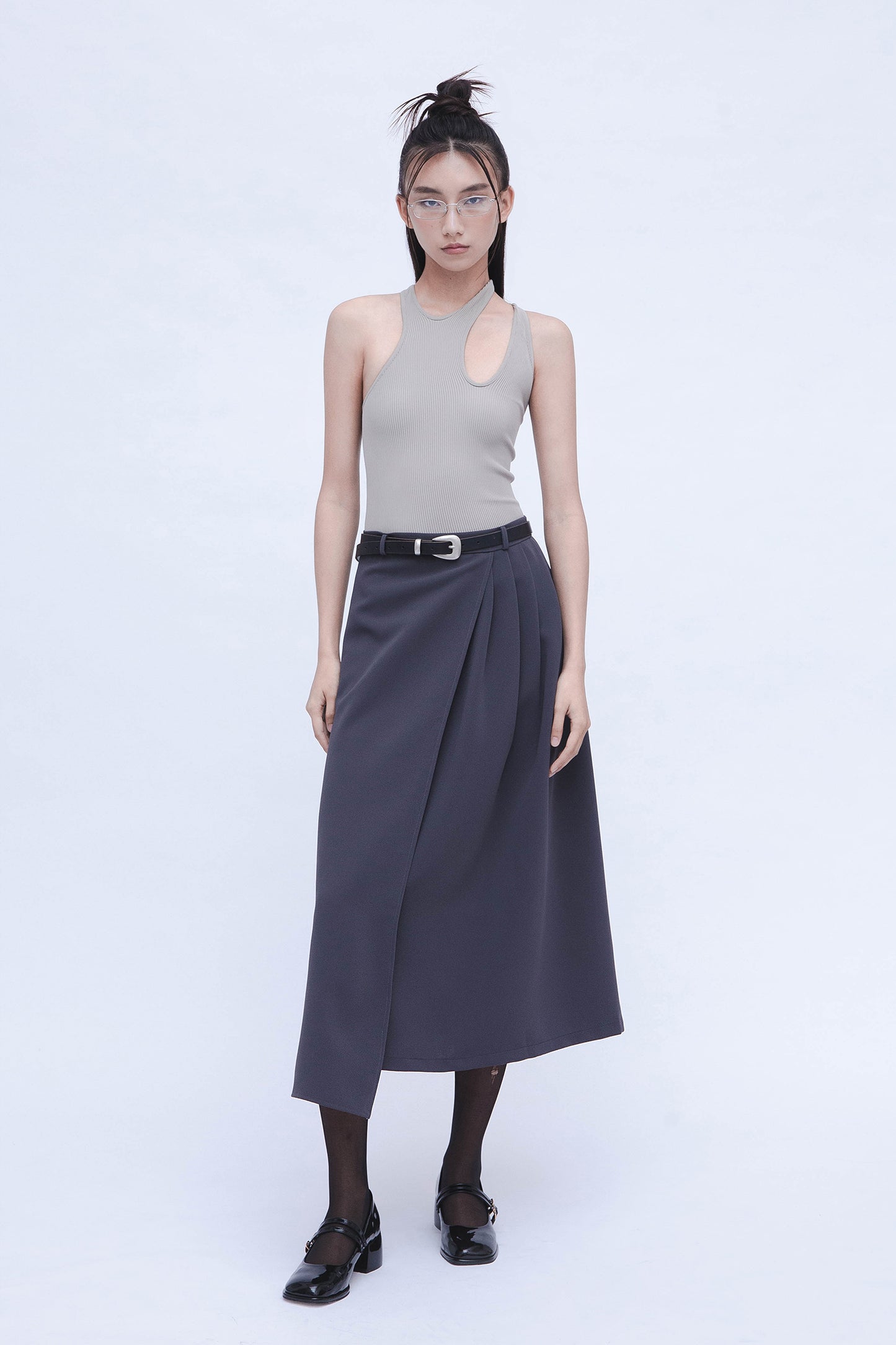 SEMI PLEATED SKIRT (SLATE GREY)