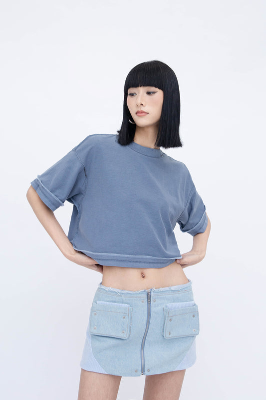 REVERSIBLE CROP T-SHIRT (DUSTY BLUE)