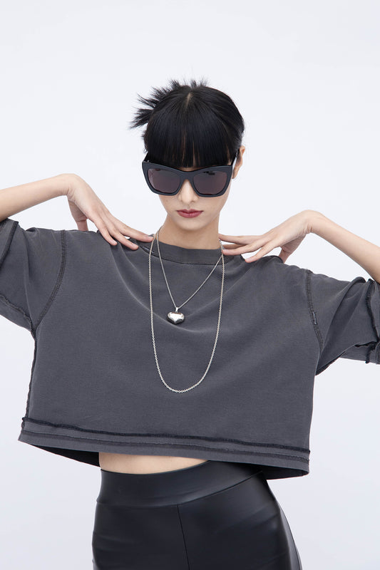 REVERSIBLE CROP T-SHIRT (DARK GREY)