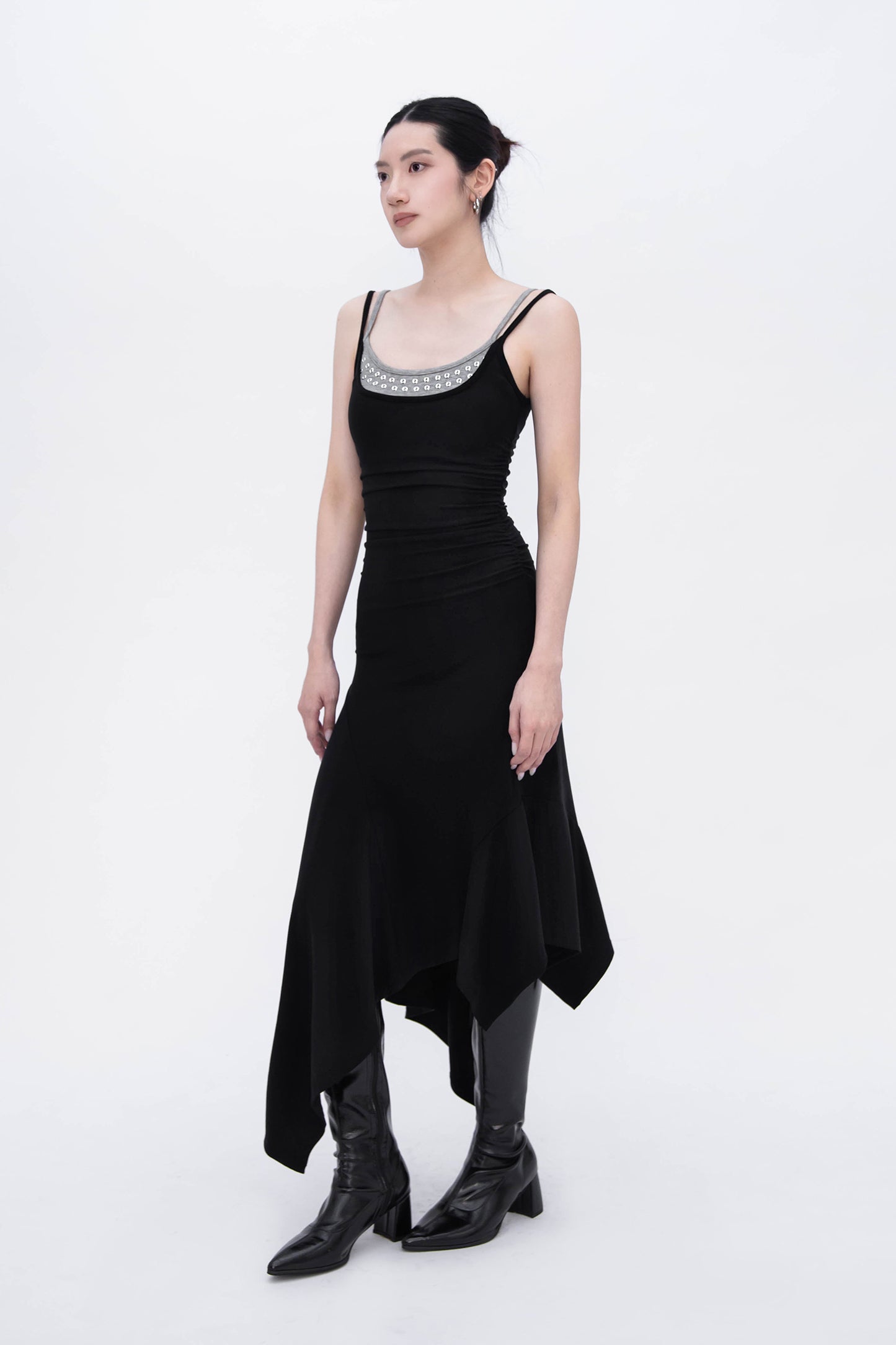 TWOEYE ASYMMETRICAL DRESS (BLACK)