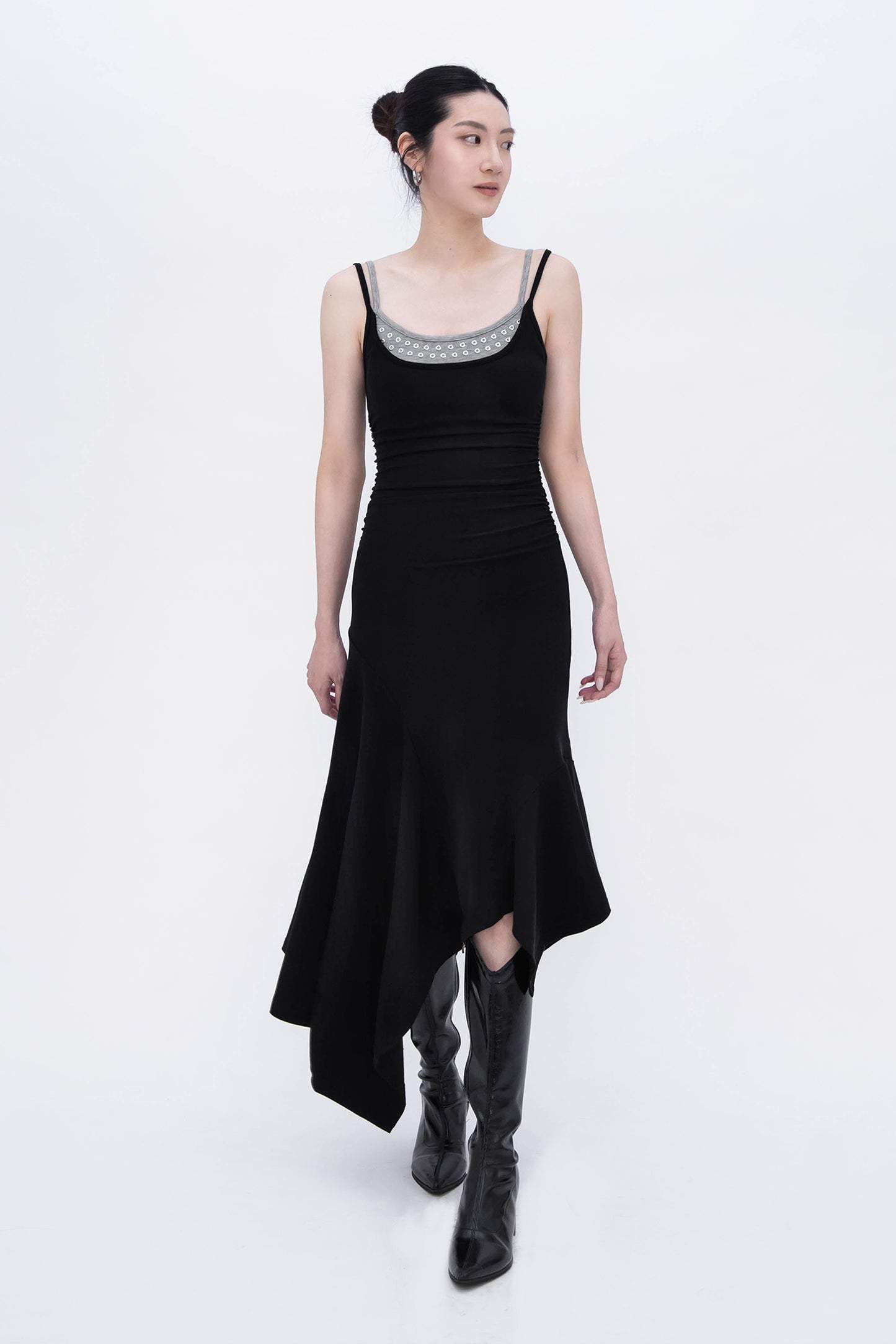 TWOEYE ASYMMETRICAL DRESS (BLACK)