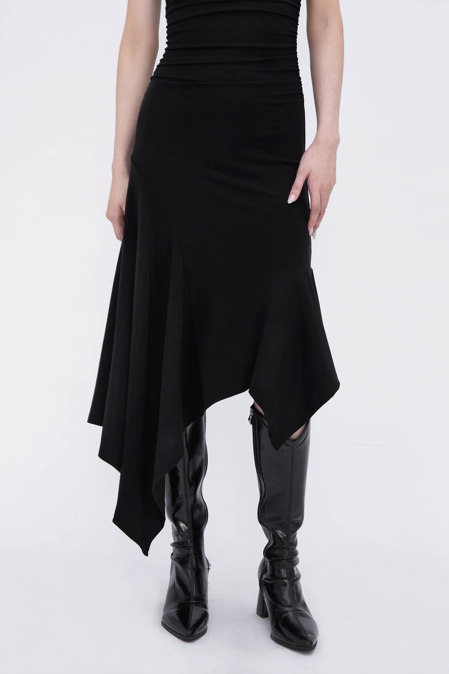 TWOEYE ASYMMETRICAL DRESS (BLACK)
