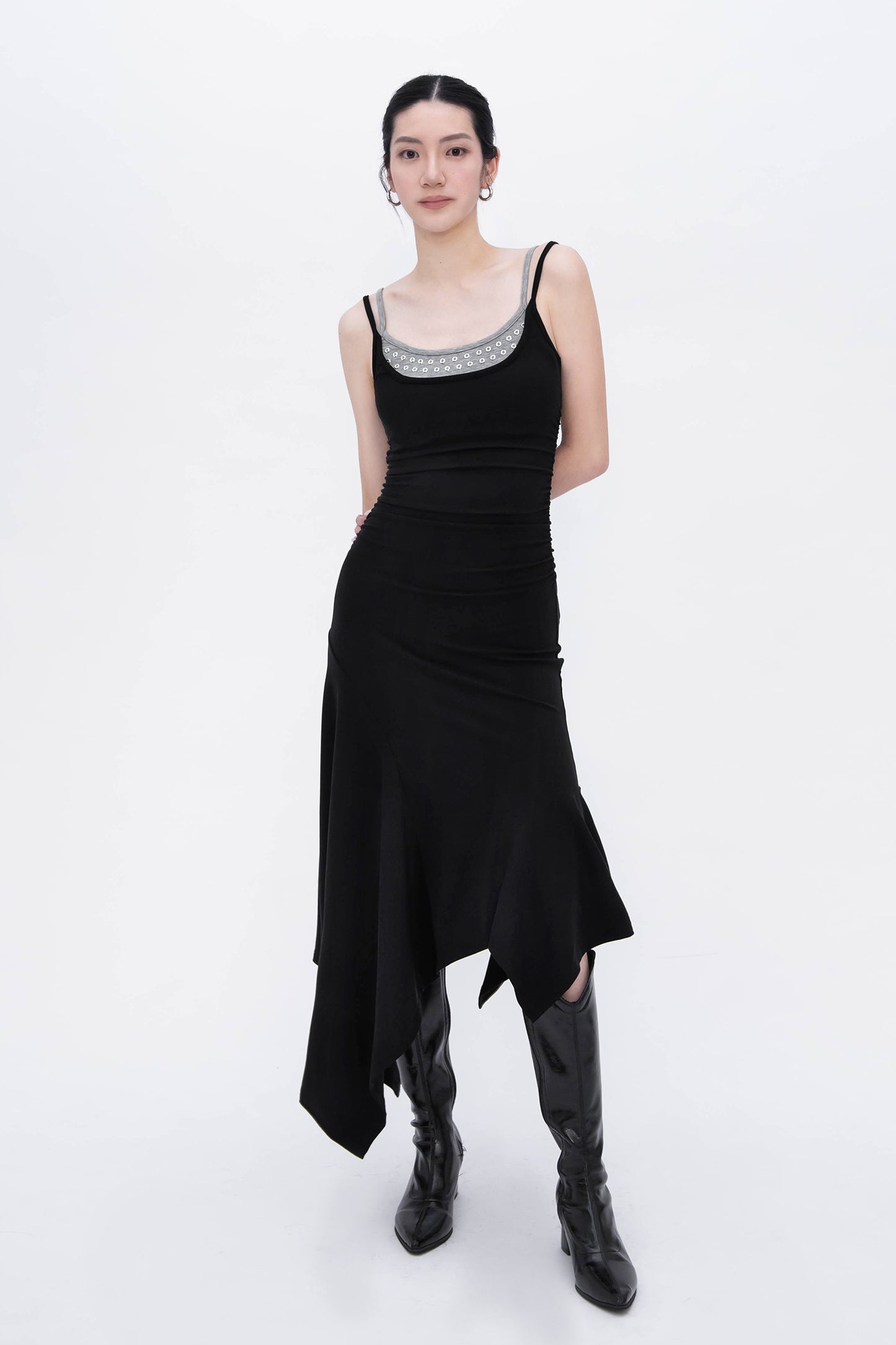 TWOEYE ASYMMETRICAL DRESS (BLACK)