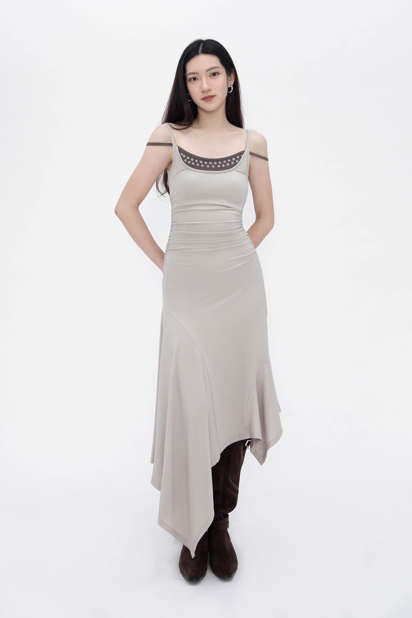 TWOEYE ASYMMETRICAL DRESS (GREIGE)
