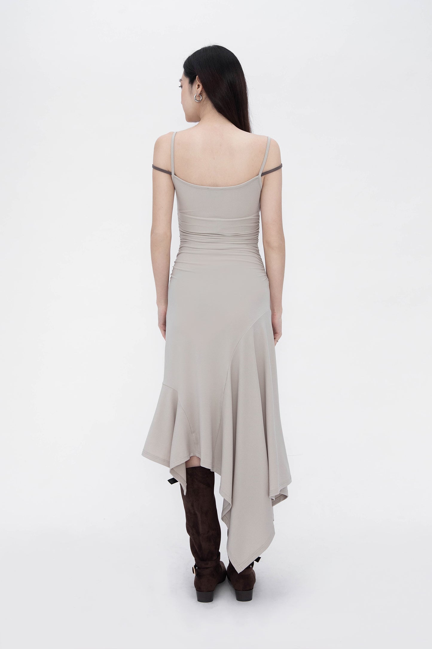 TWOEYE ASYMMETRICAL DRESS (GREIGE)