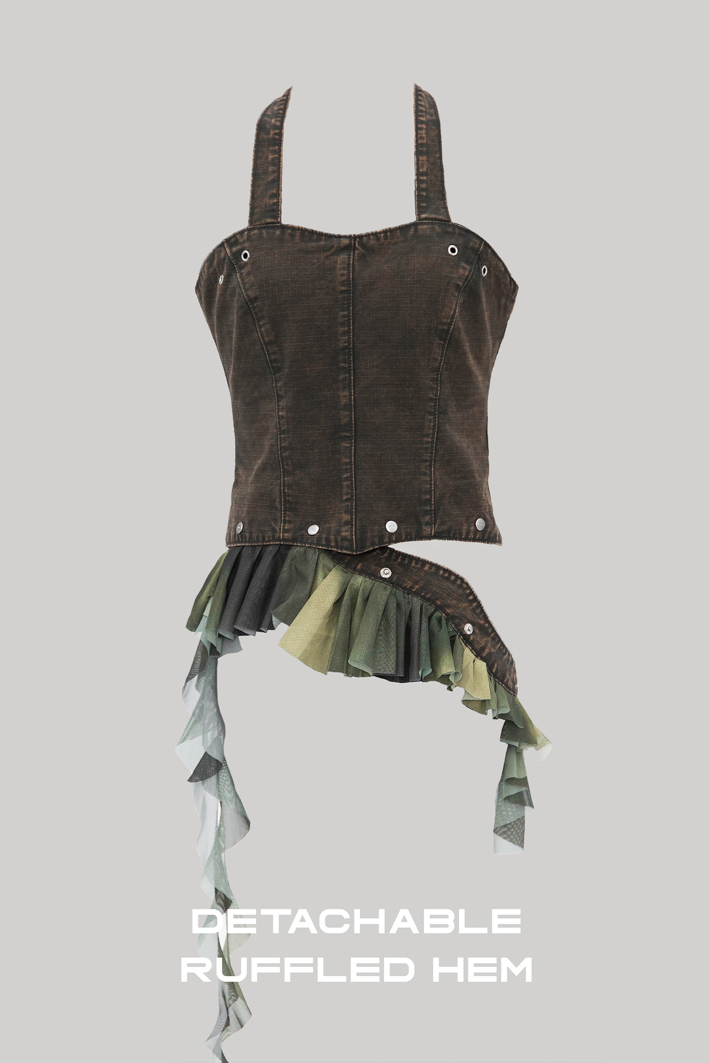RUFFY HALTER CORSET (OLIVE)