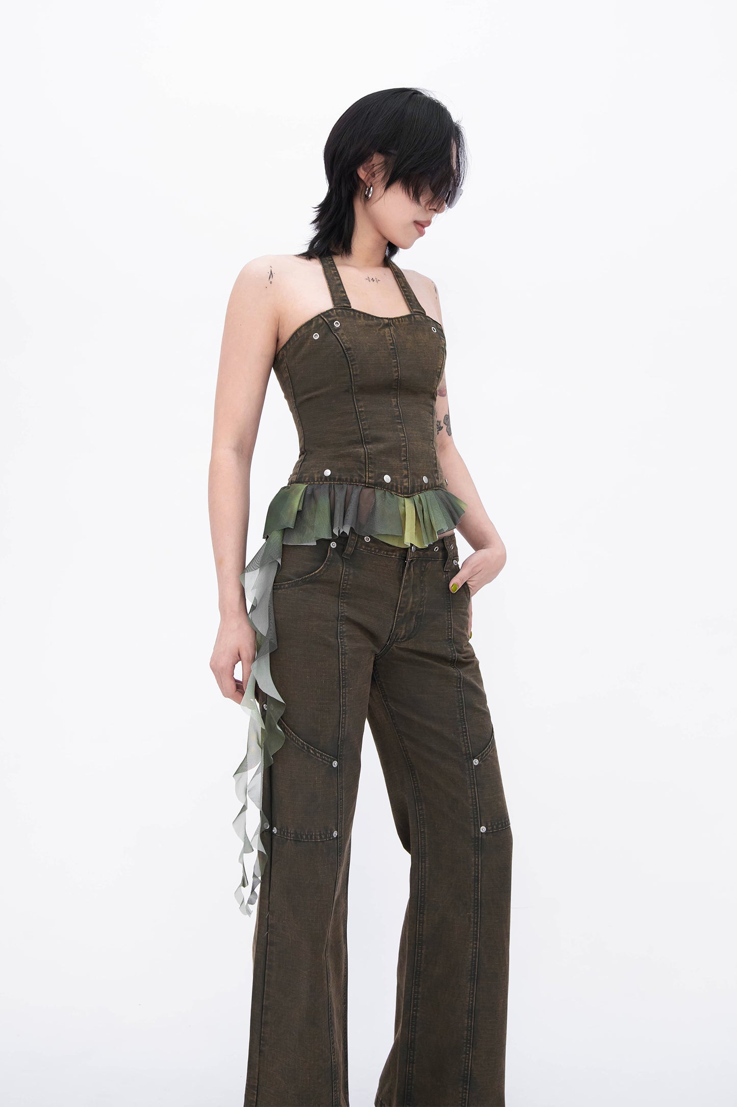 RUFFY HALTER CORSET (OLIVE)