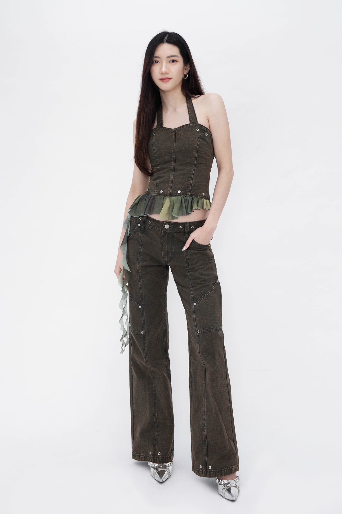 RUFFY HALTER CORSET (OLIVE)