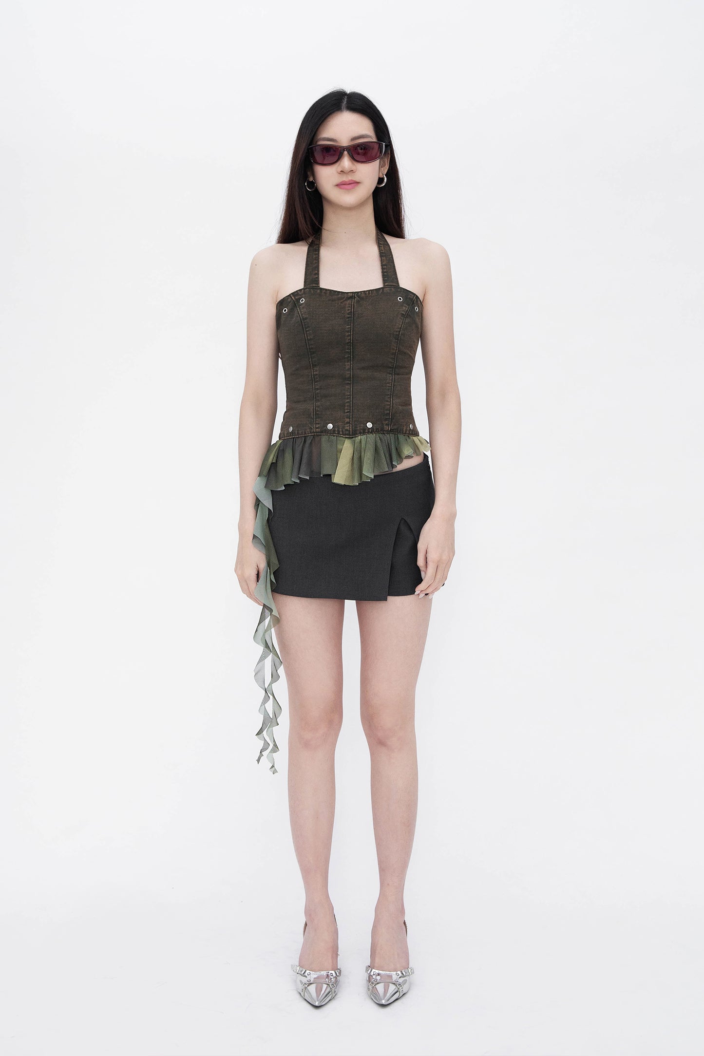 RUFFY HALTER CORSET (OLIVE)