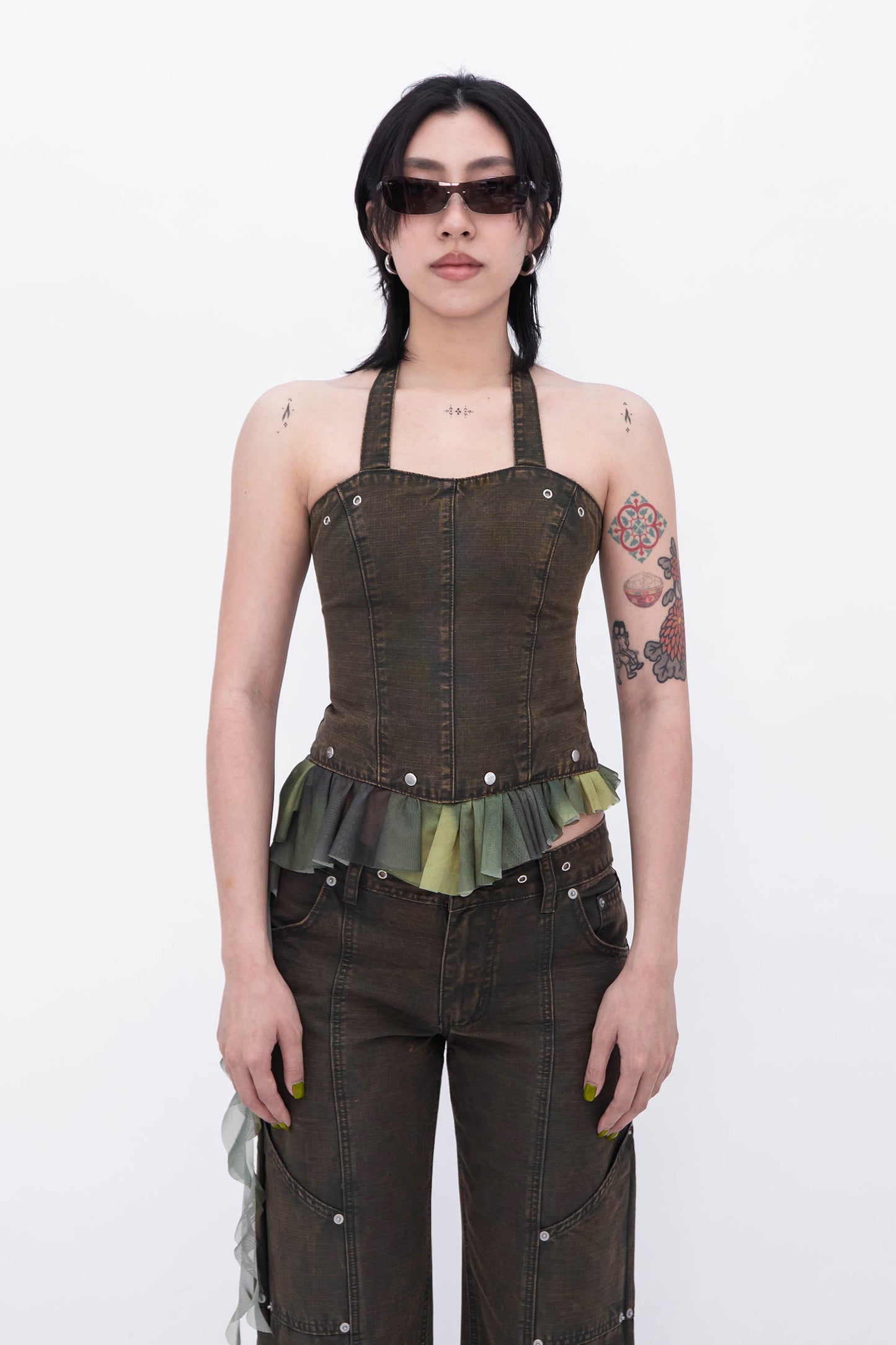 RUFFY HALTER CORSET (OLIVE)