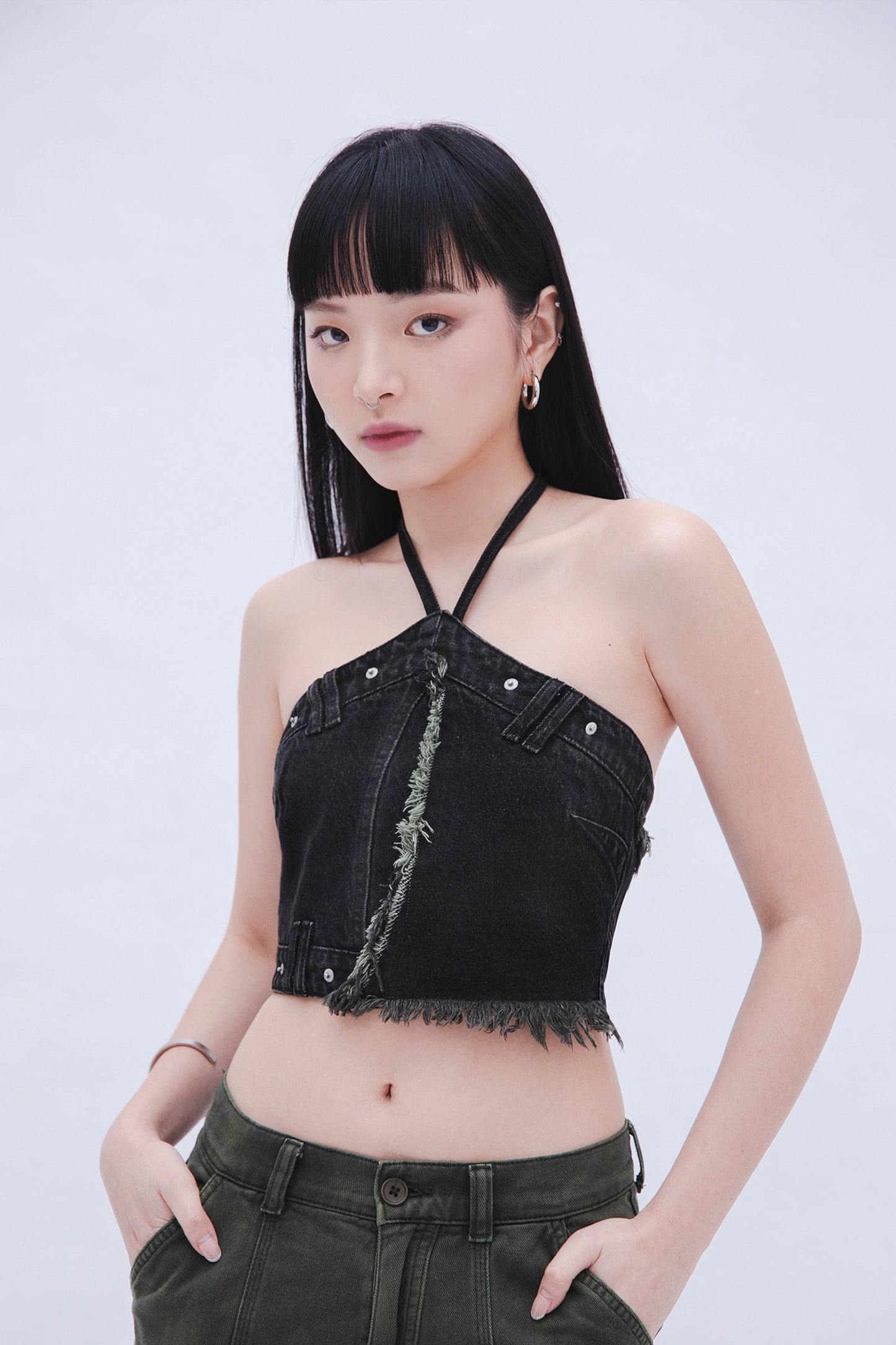 SONIA X UNDA: DENIM HALTER TOP (BLACK)