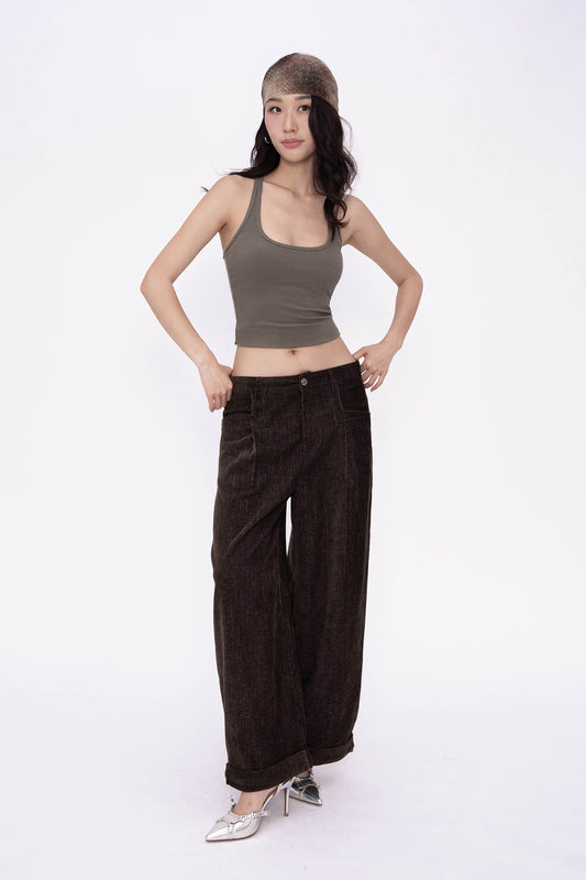 NORA VELVETY PANTS (BROWN)