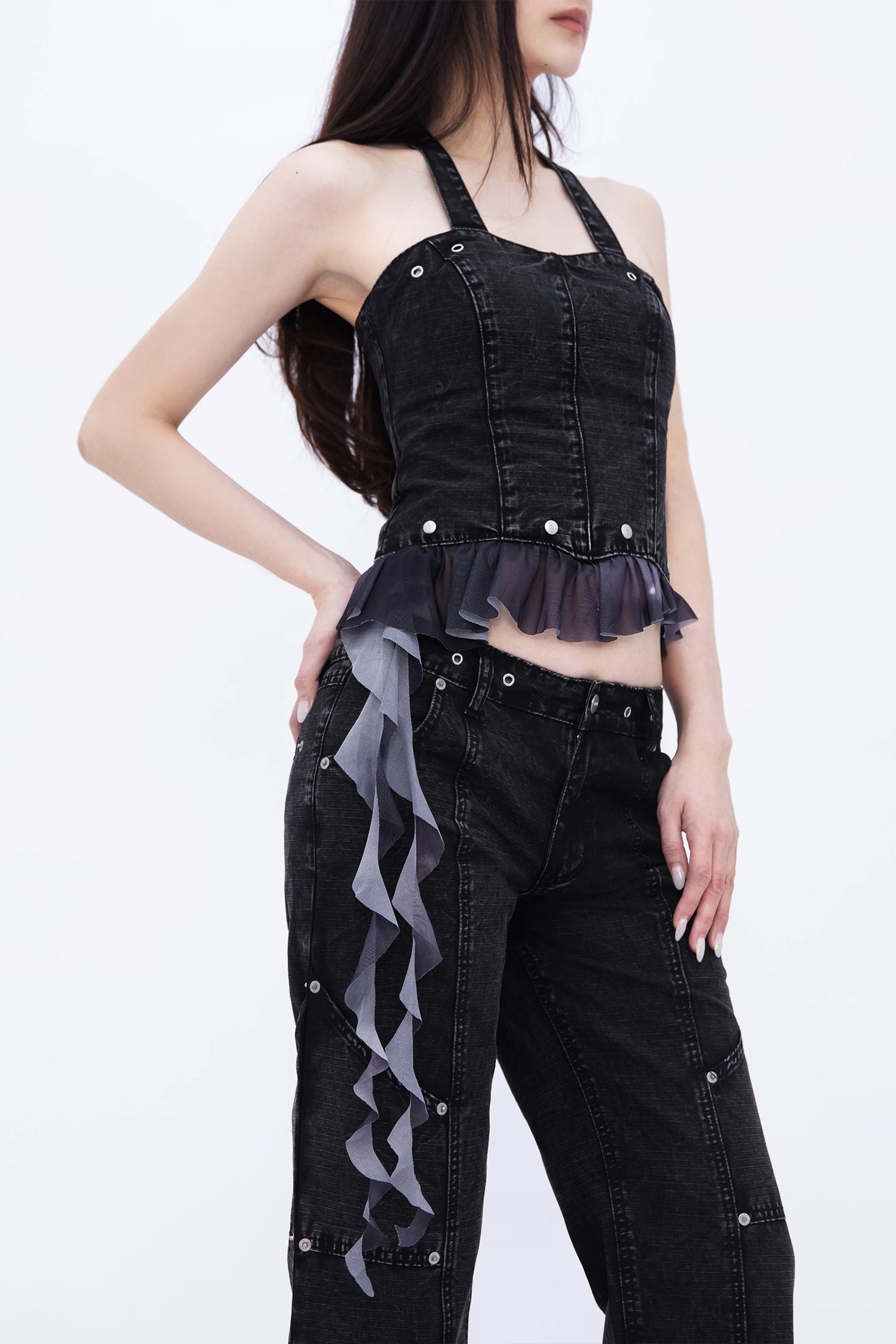 RUFFY HALTER CORSET (BLACK)