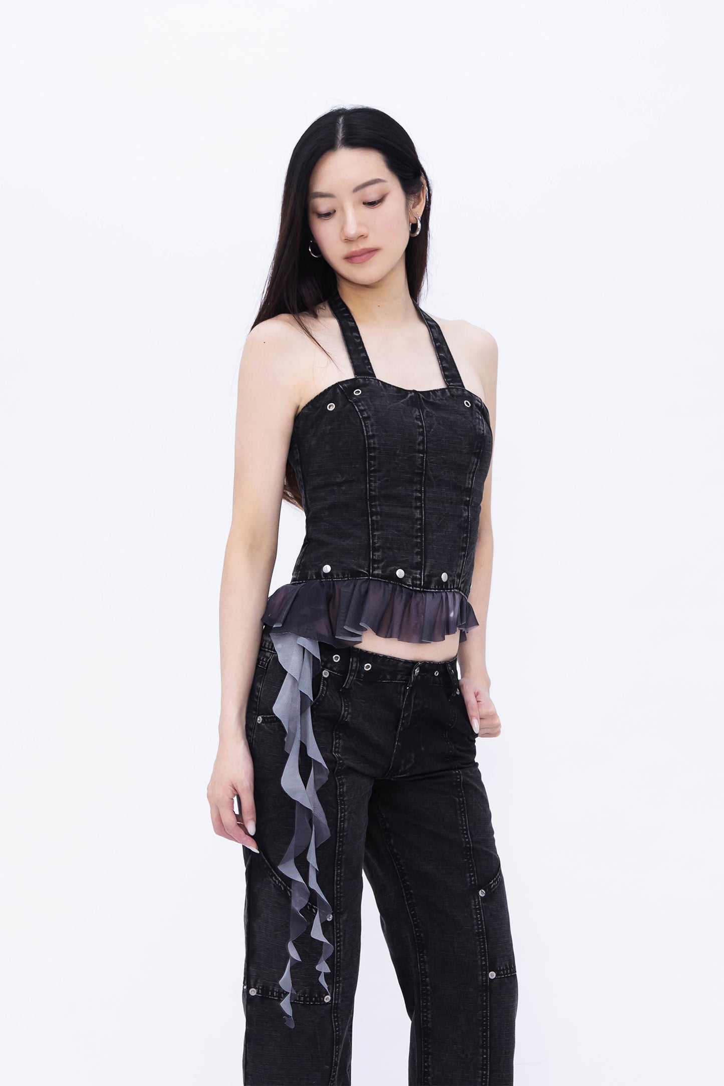 RUFFY HALTER CORSET (BLACK)