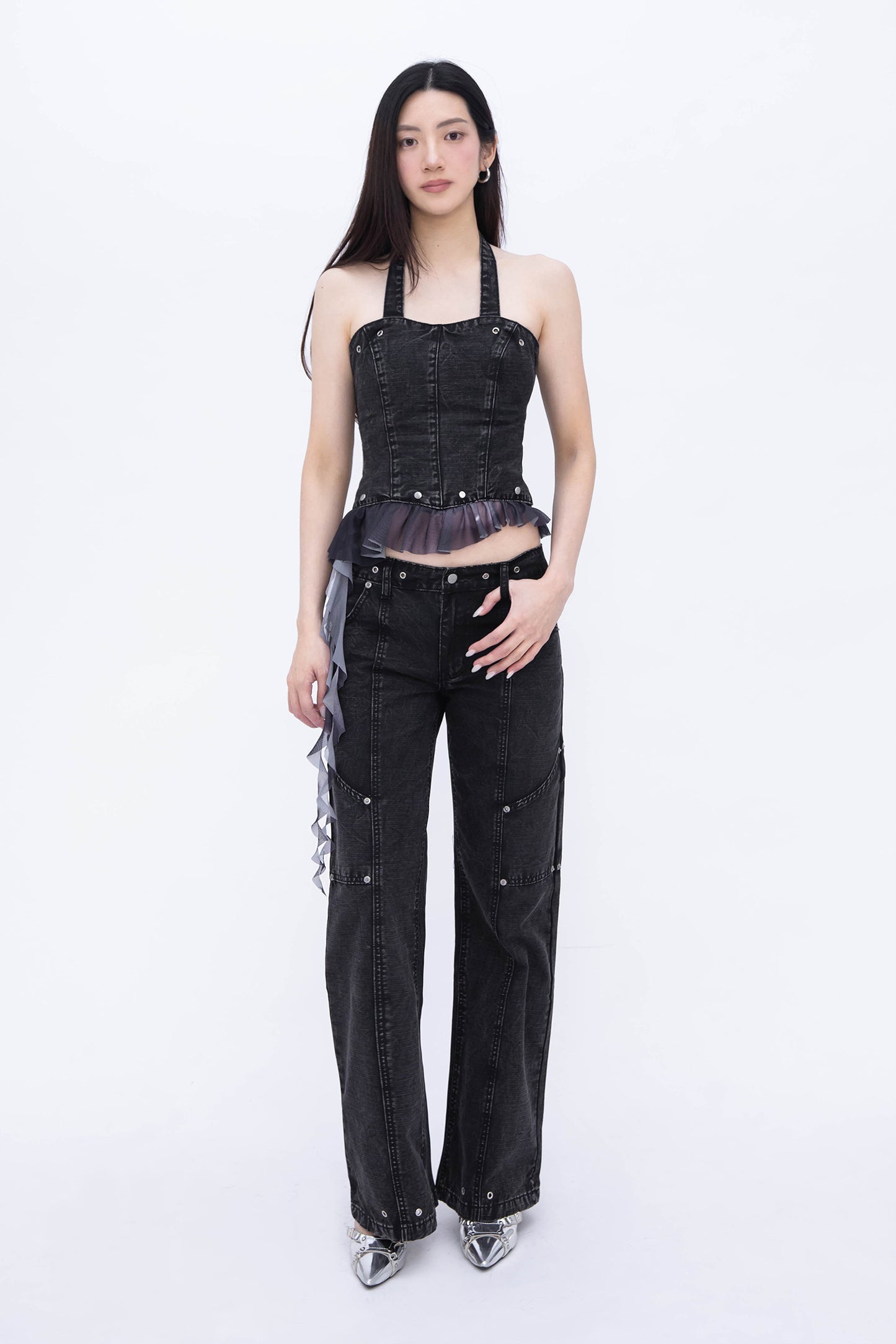 RUFFY HALTER CORSET (BLACK)