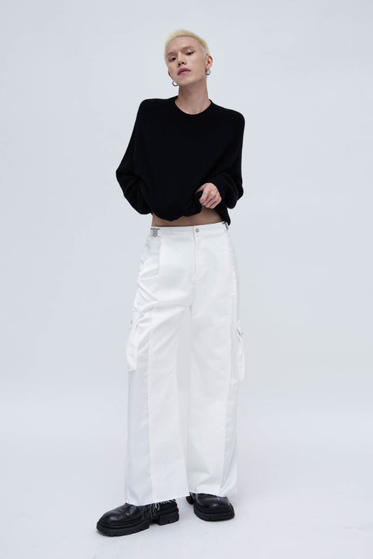 DENIM CARGO PANTS (WHITE)